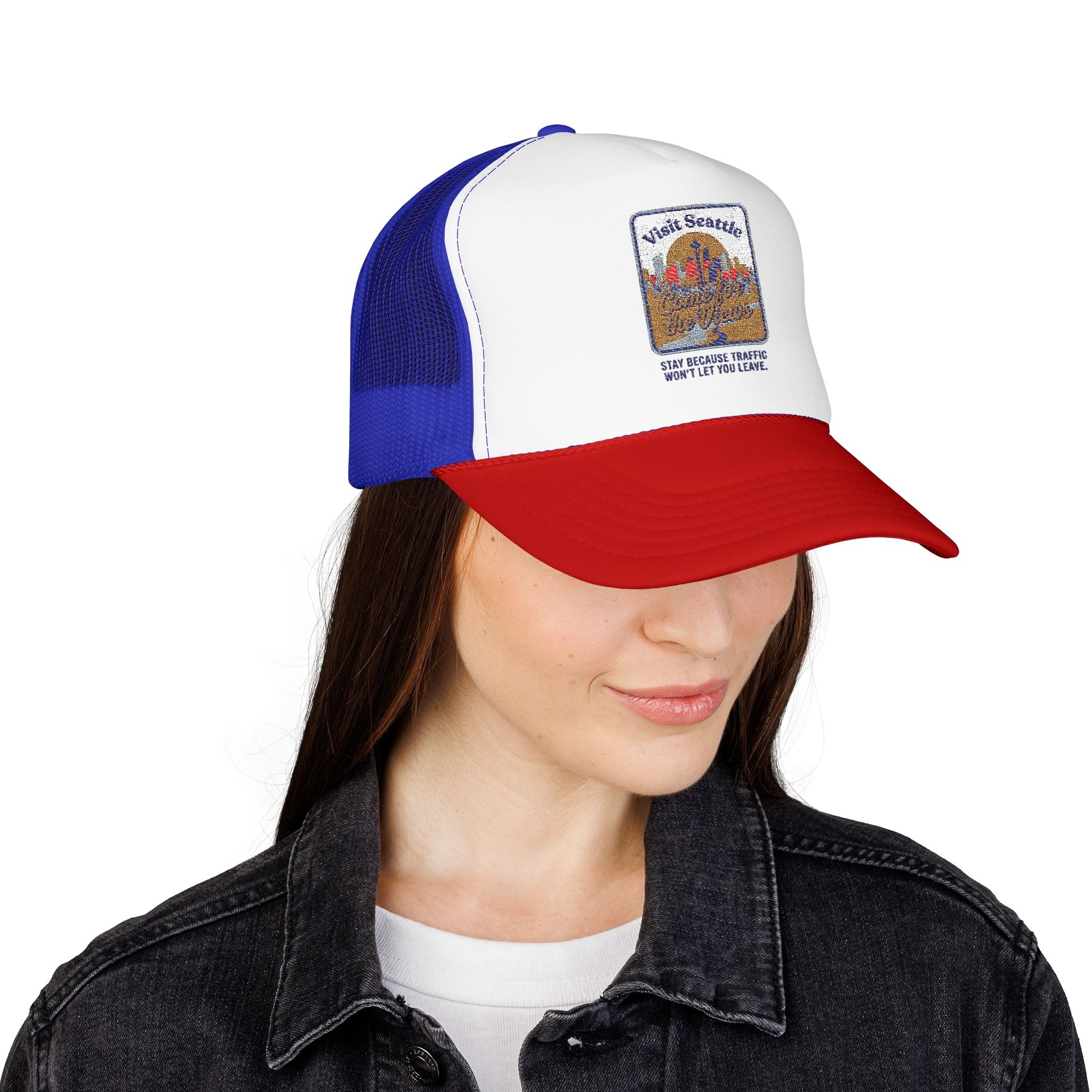 Vintage Desert Sunrise Trucker Hat — "Stay Somewhere" Embroidered Foam Cap