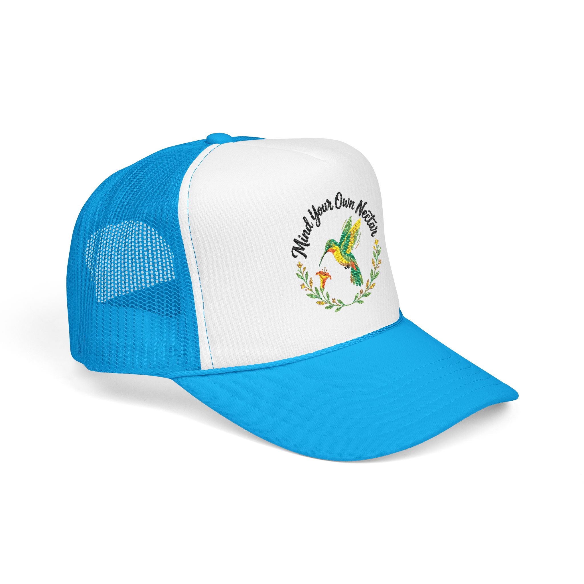 Mind Your Own Nector Trucker Hat — Hummingbird Floral Mesh Cap