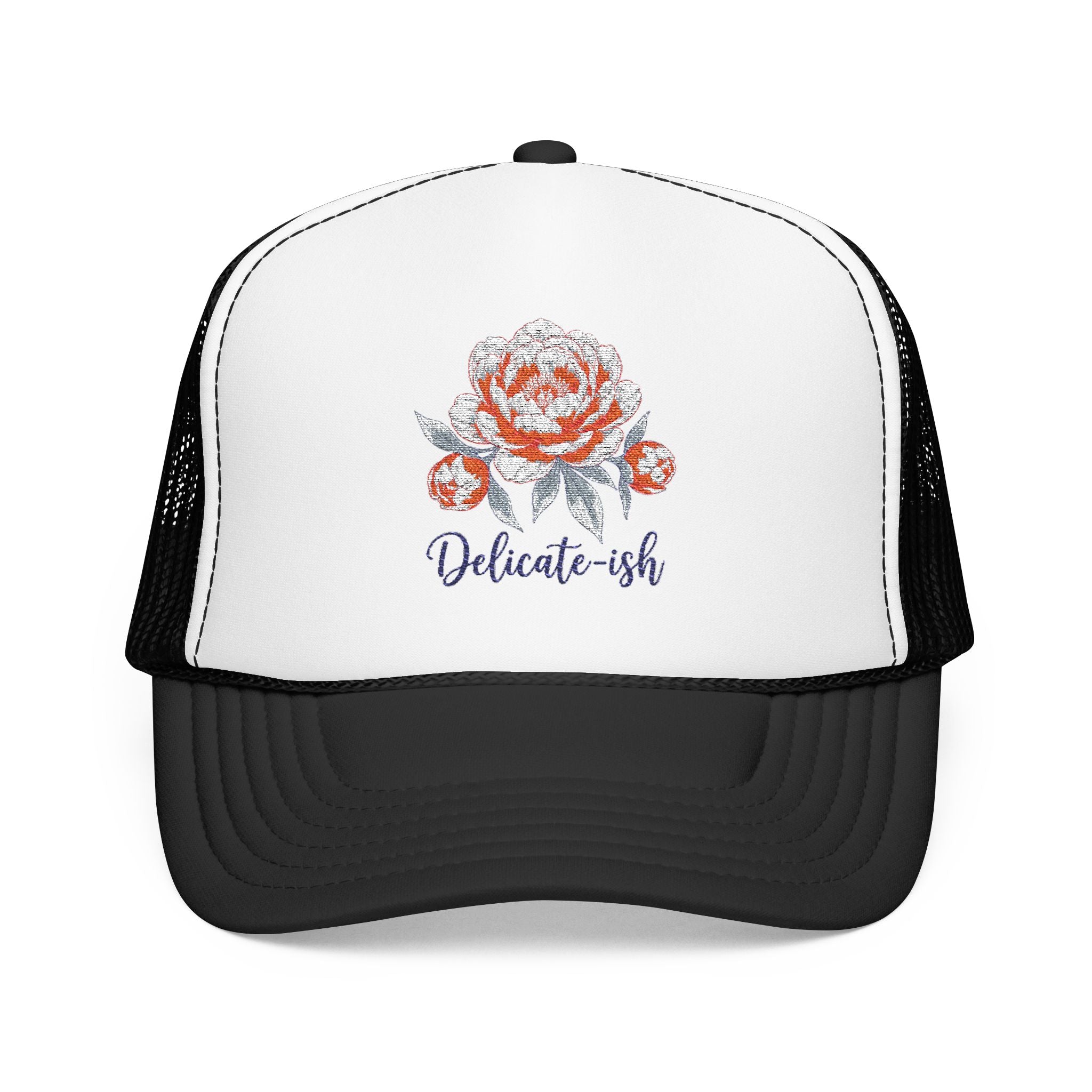 Trucker Hat — Floral 'Delicate-ish' Embroidered Peony Cap