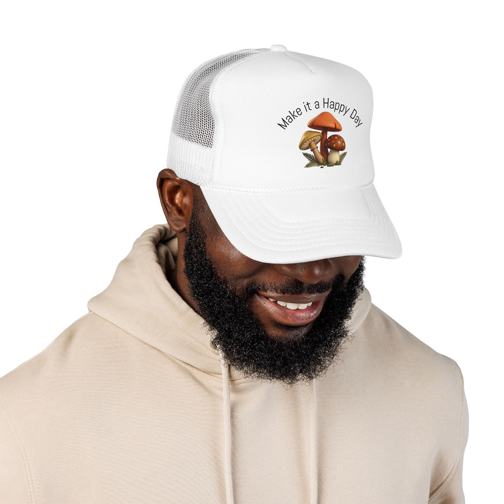 Mushroom "Make It a Happy Day" Trucker Hat