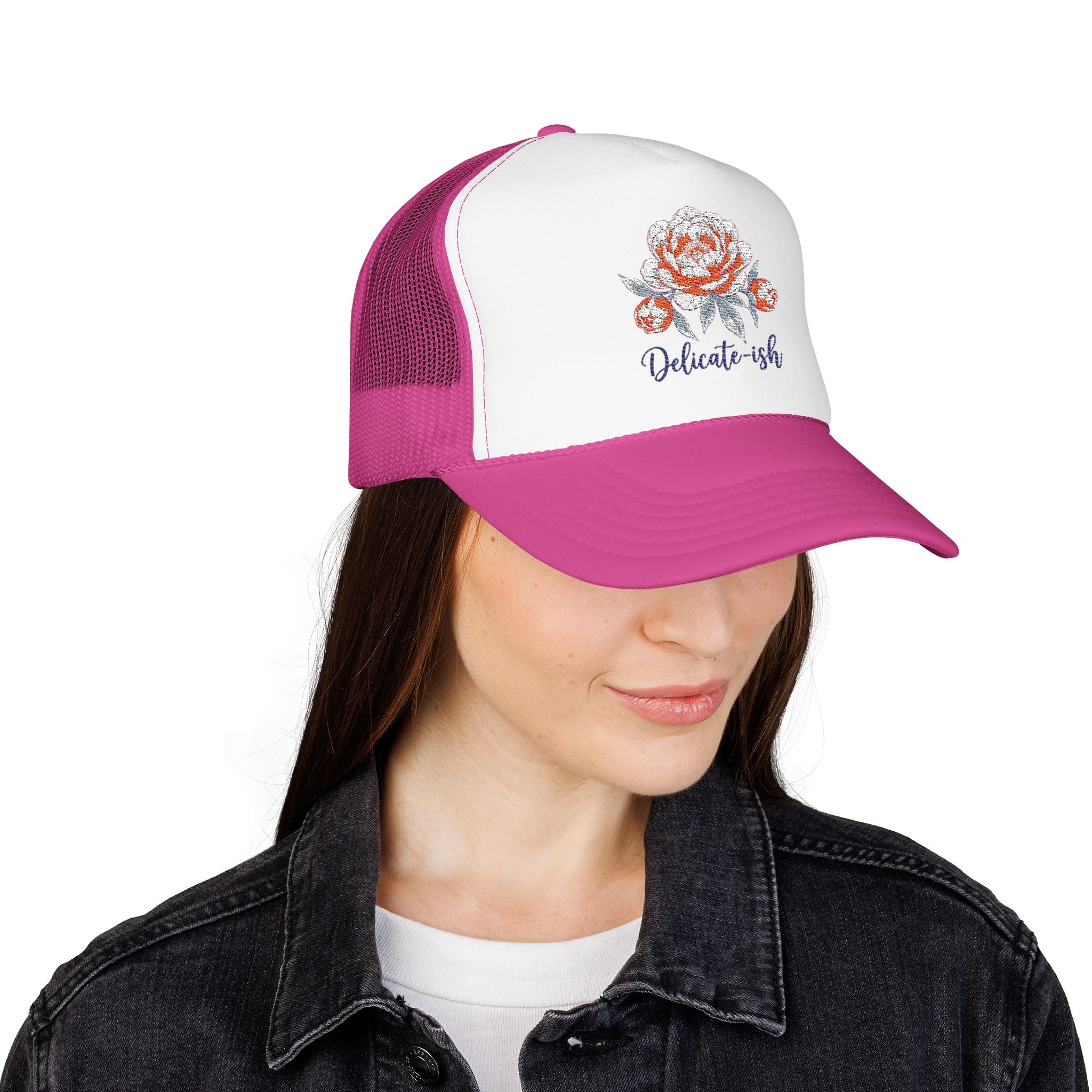 Trucker Hat — Floral 'Delicate-ish' Embroidered Peony Cap