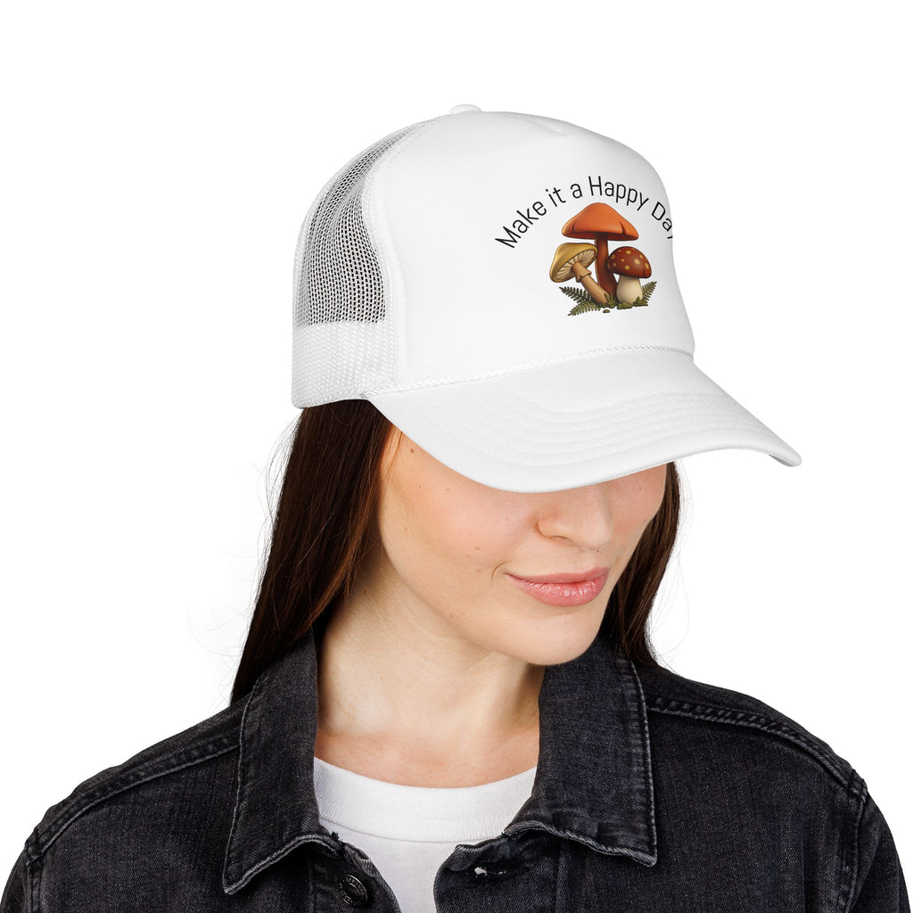 Mushroom "Make It a Happy Day" Trucker Hat