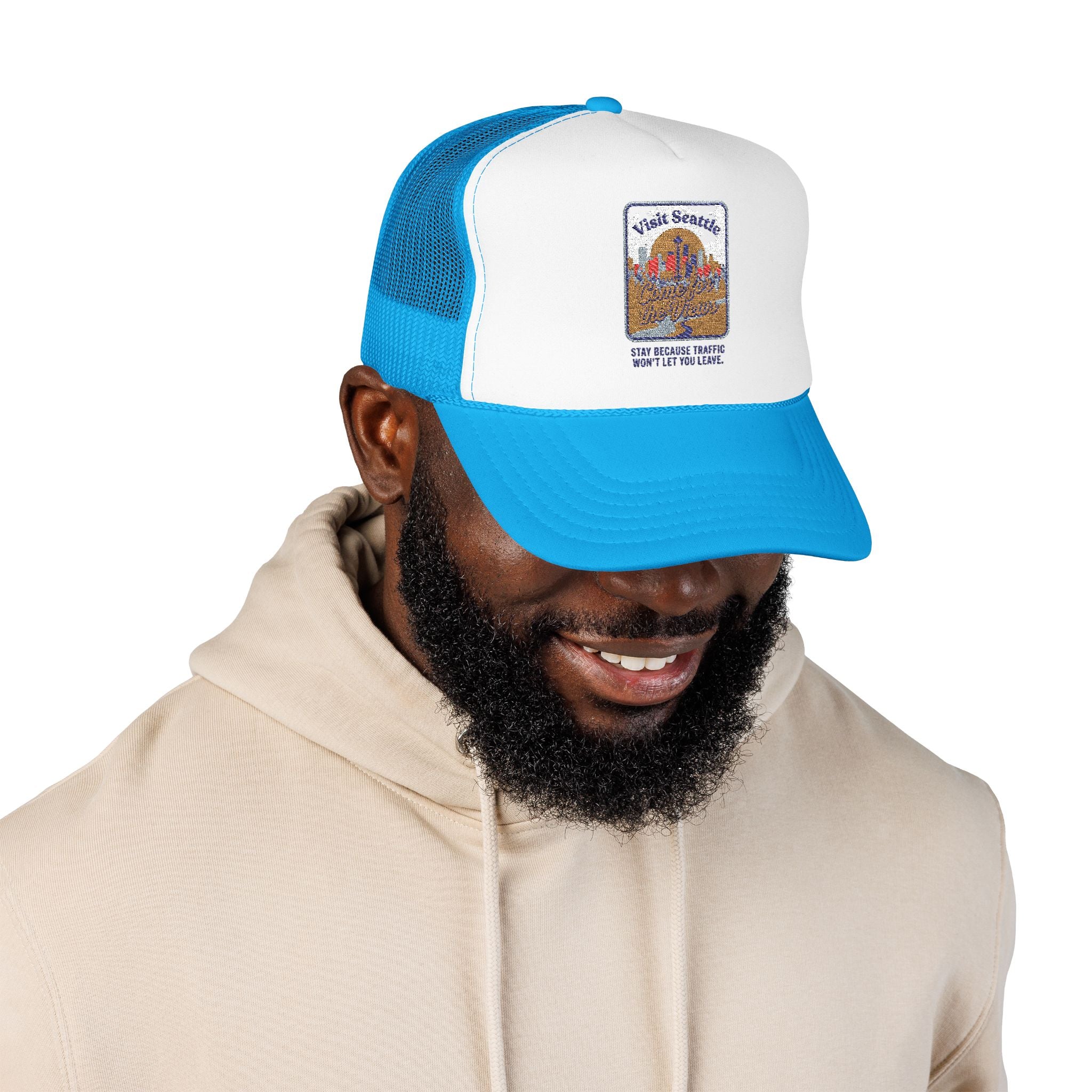Vintage Desert Sunrise Trucker Hat — "Stay Somewhere" Embroidered Foam Cap