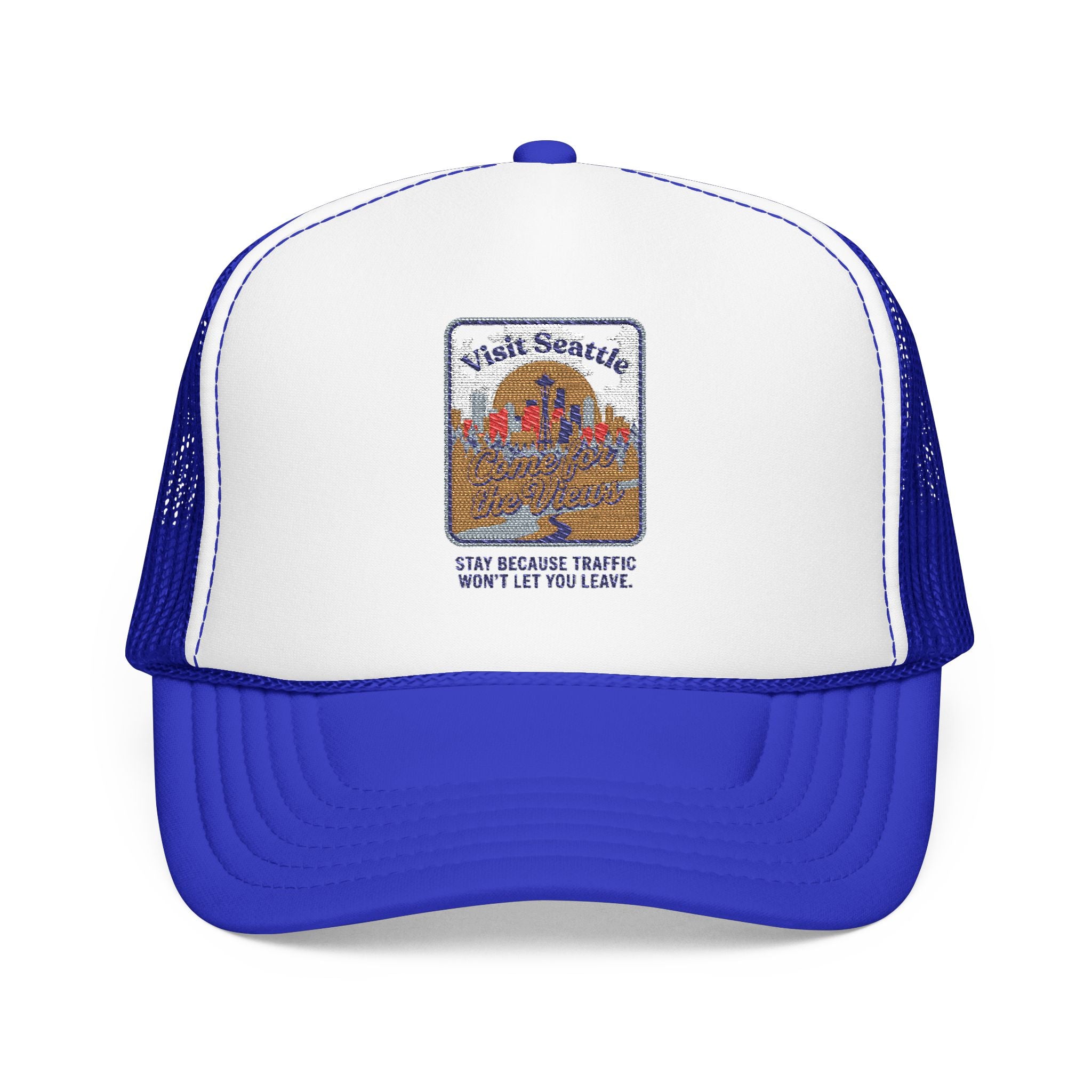 Vintage Desert Sunrise Trucker Hat — "Stay Somewhere" Embroidered Foam Cap