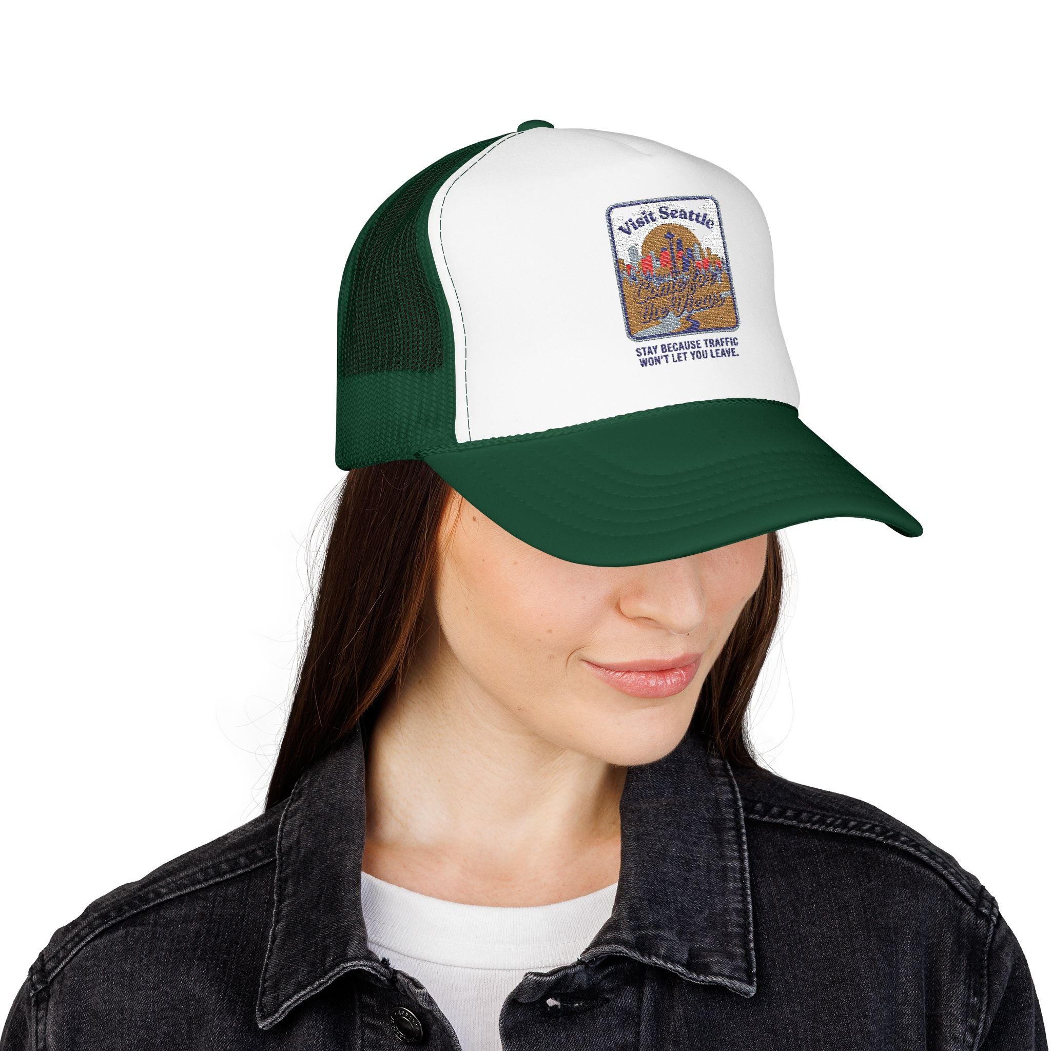Vintage Desert Sunrise Trucker Hat — "Stay Somewhere" Embroidered Foam Cap