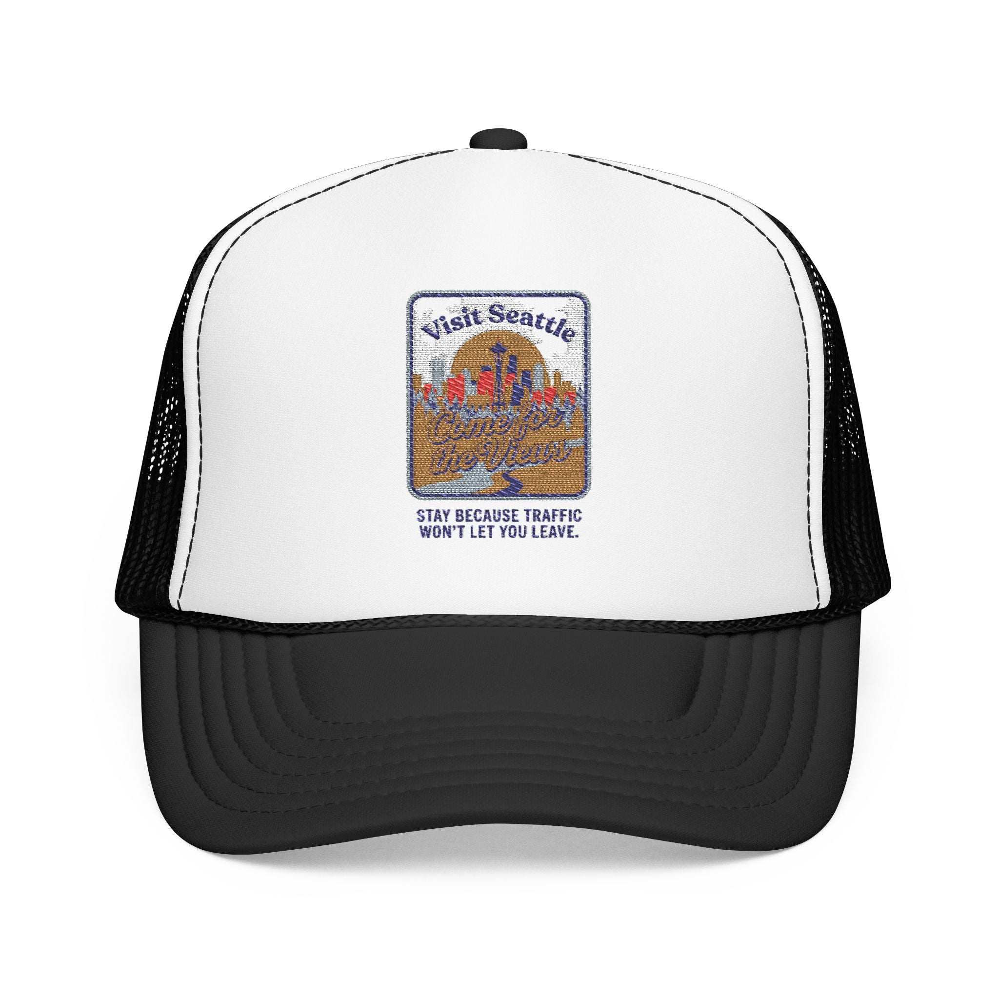 Vintage Desert Sunrise Trucker Hat — "Stay Somewhere" Embroidered Foam Cap