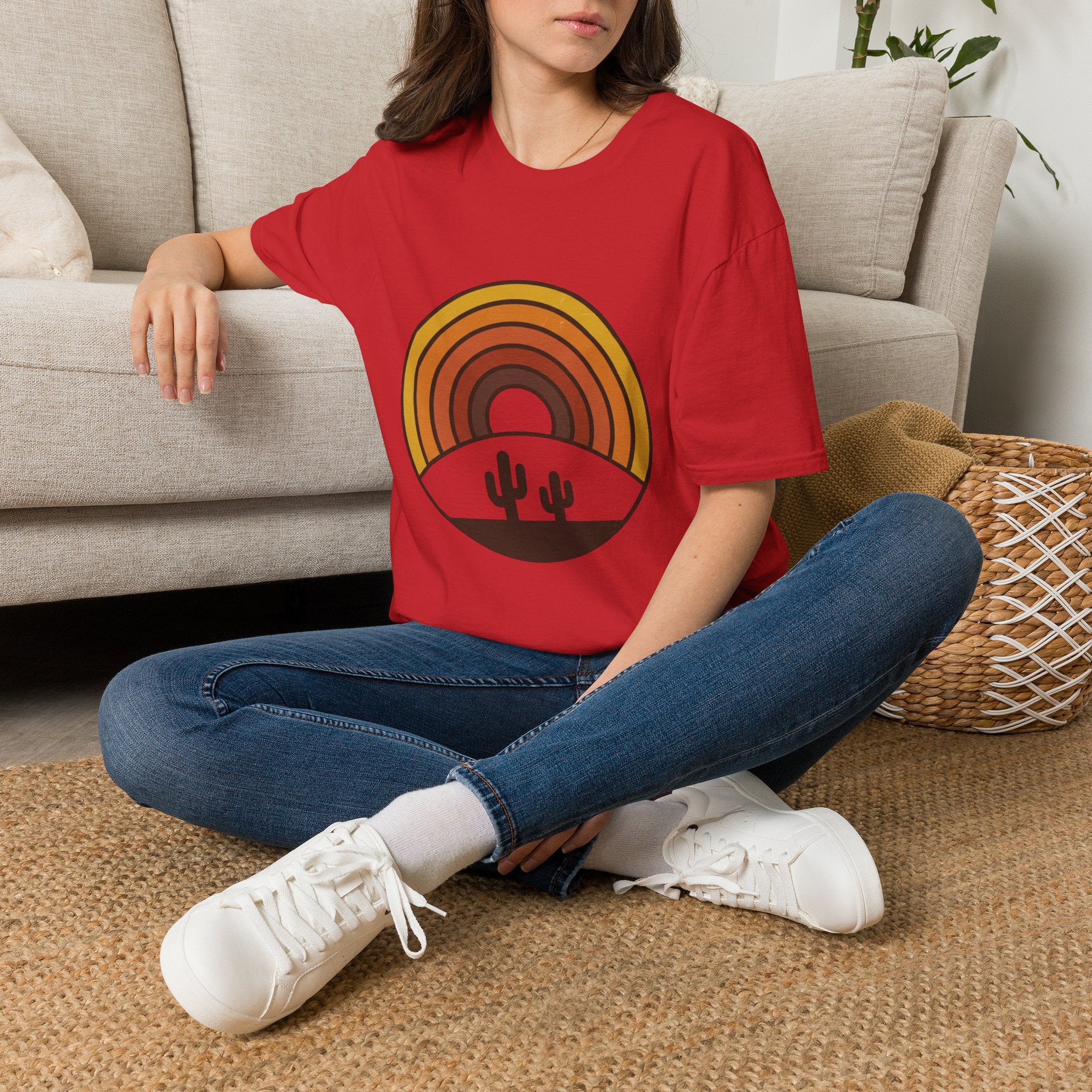 Retro Desert Rainbow T-Shirt — Cactus Sunset Graphic Tee