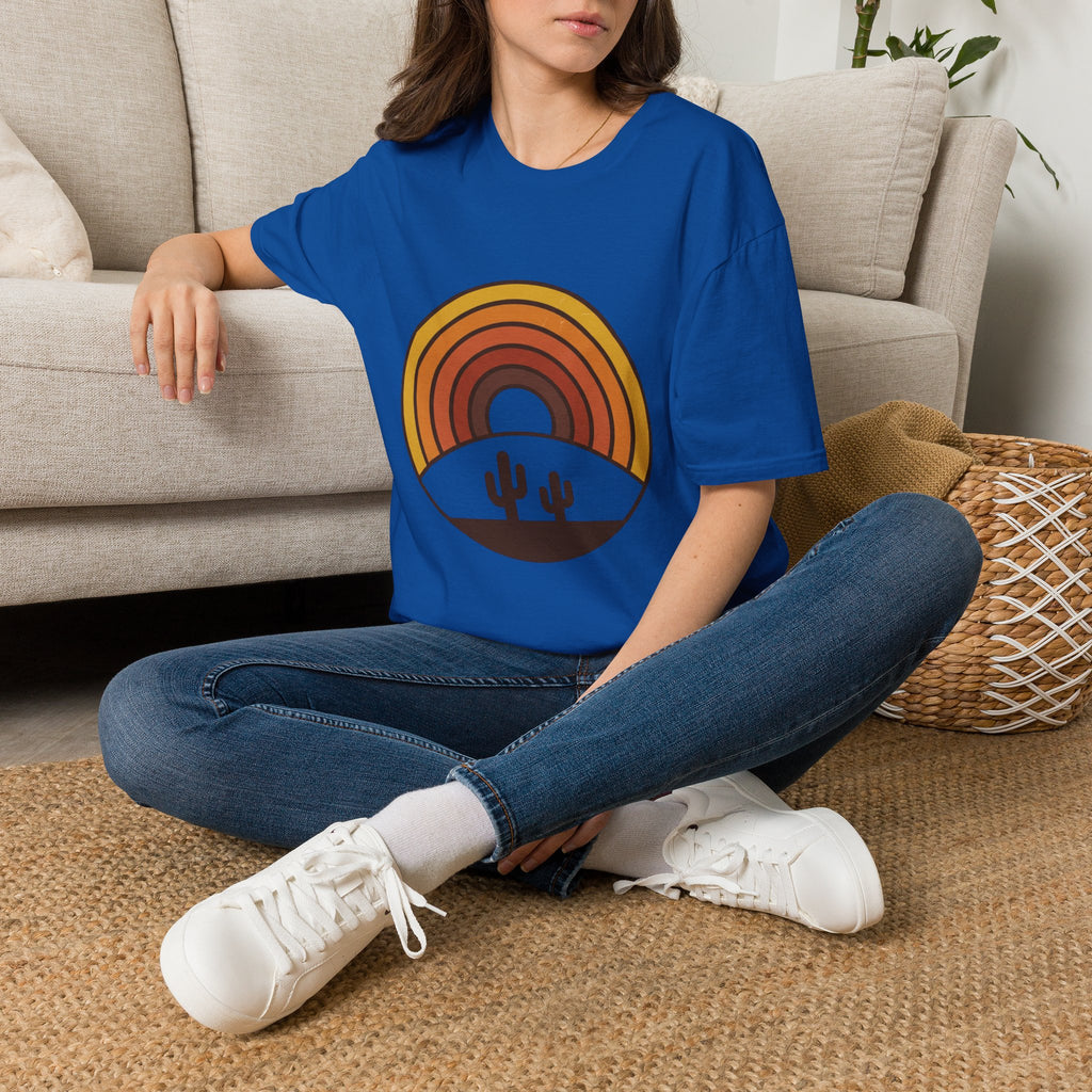 Retro Desert Rainbow T-Shirt — Cactus Sunset Graphic Tee