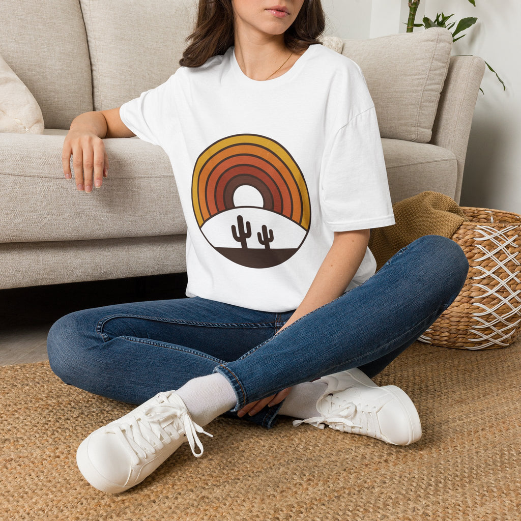 Retro Desert Rainbow T-Shirt — Cactus Sunset Graphic Tee