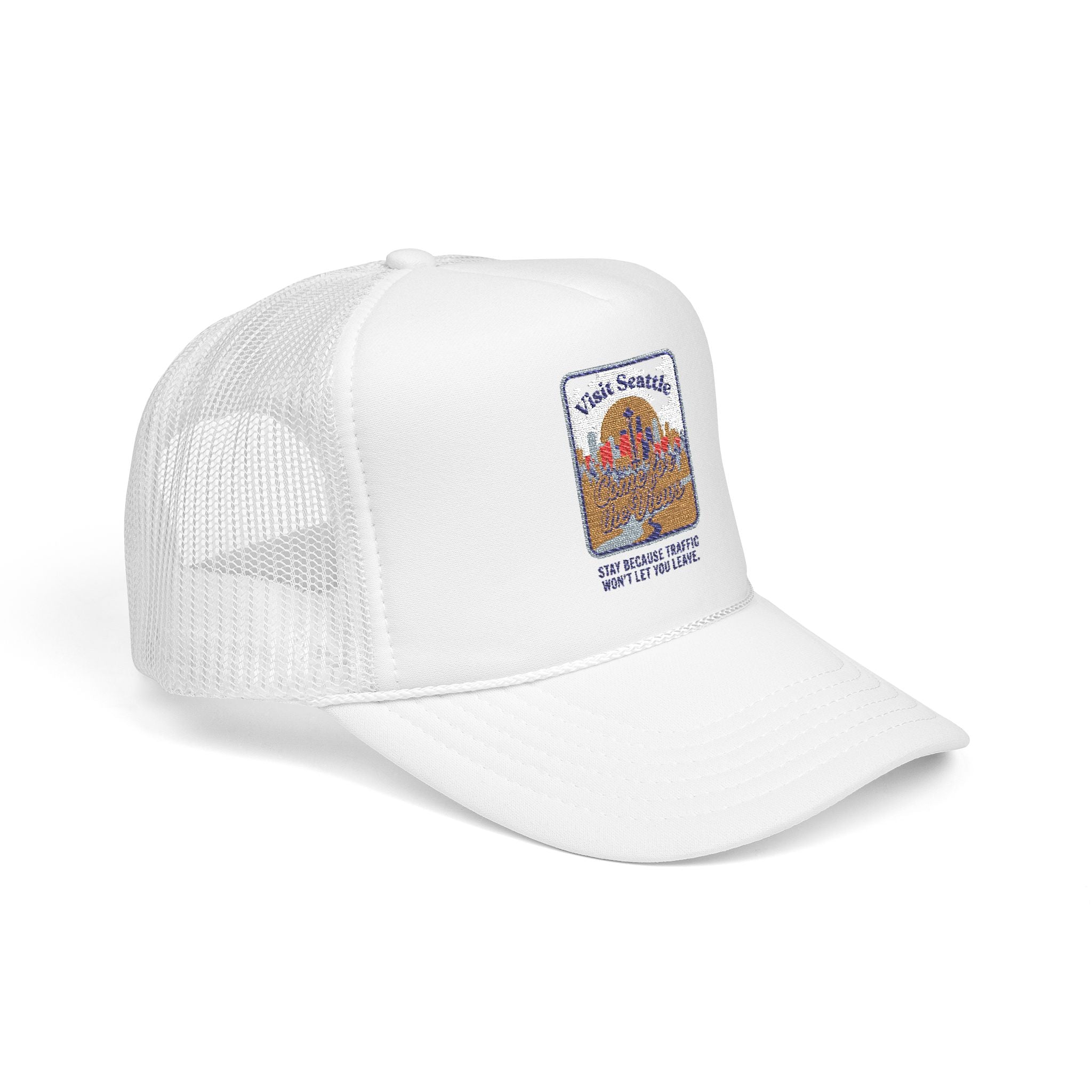 Vintage Desert Sunrise Trucker Hat — "Stay Somewhere" Embroidered Foam Cap