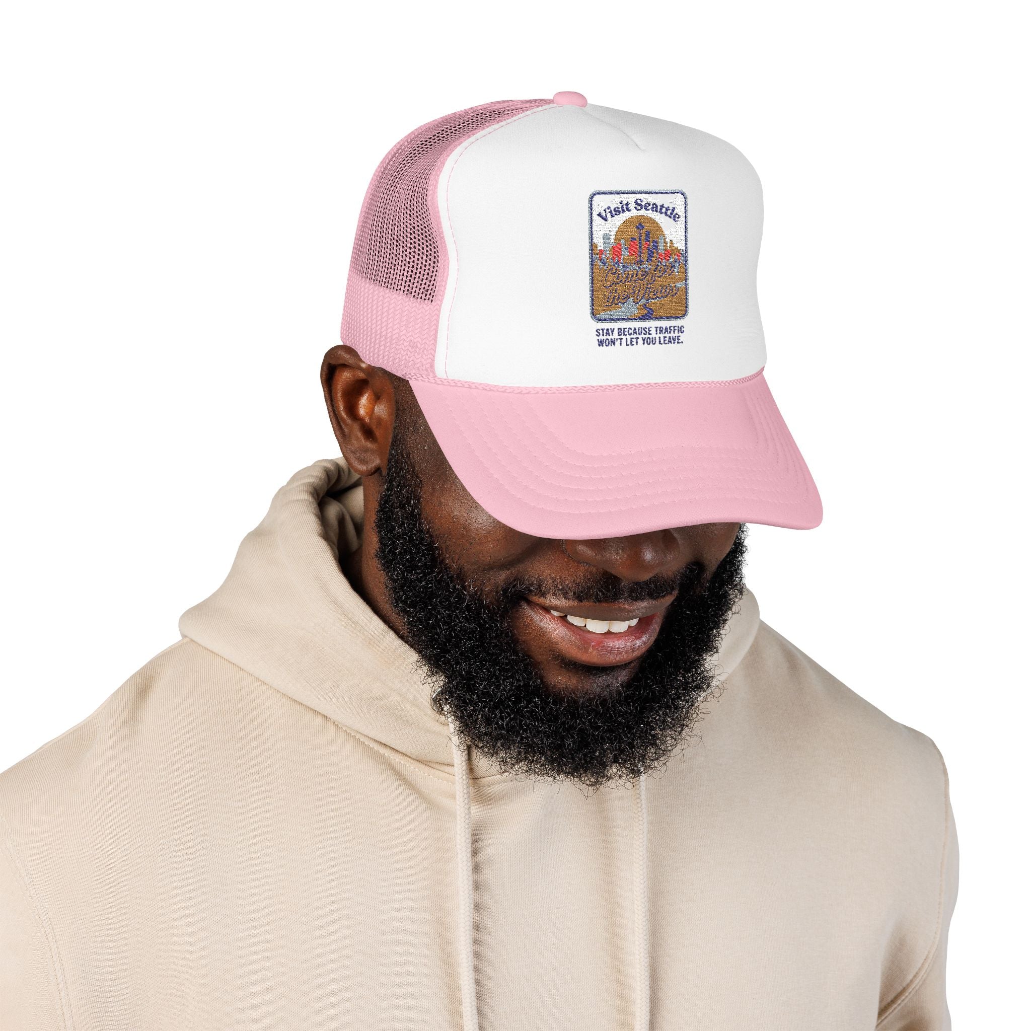 Vintage Desert Sunrise Trucker Hat — "Stay Somewhere" Embroidered Foam Cap
