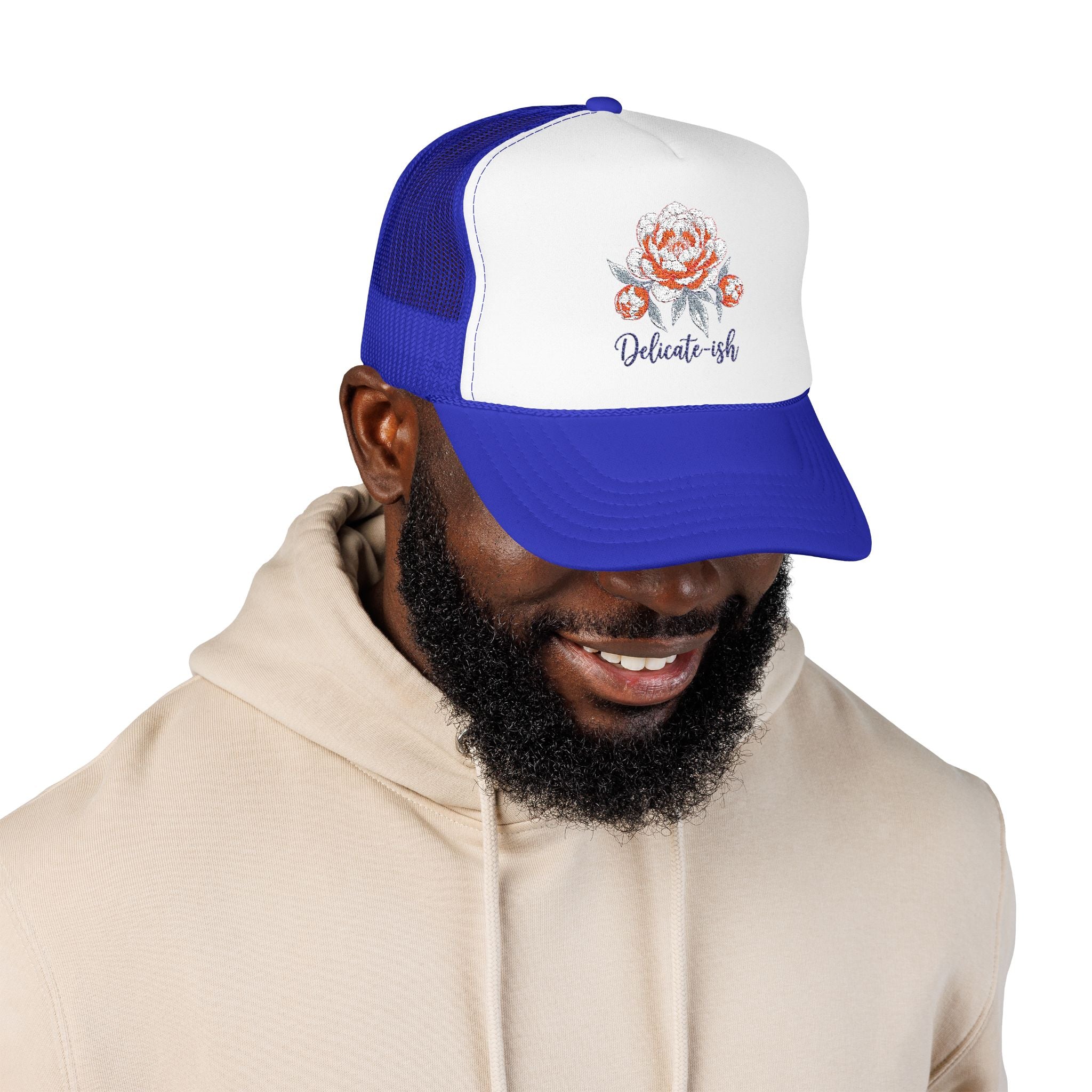 Trucker Hat — Floral 'Delicate-ish' Embroidered Peony Cap