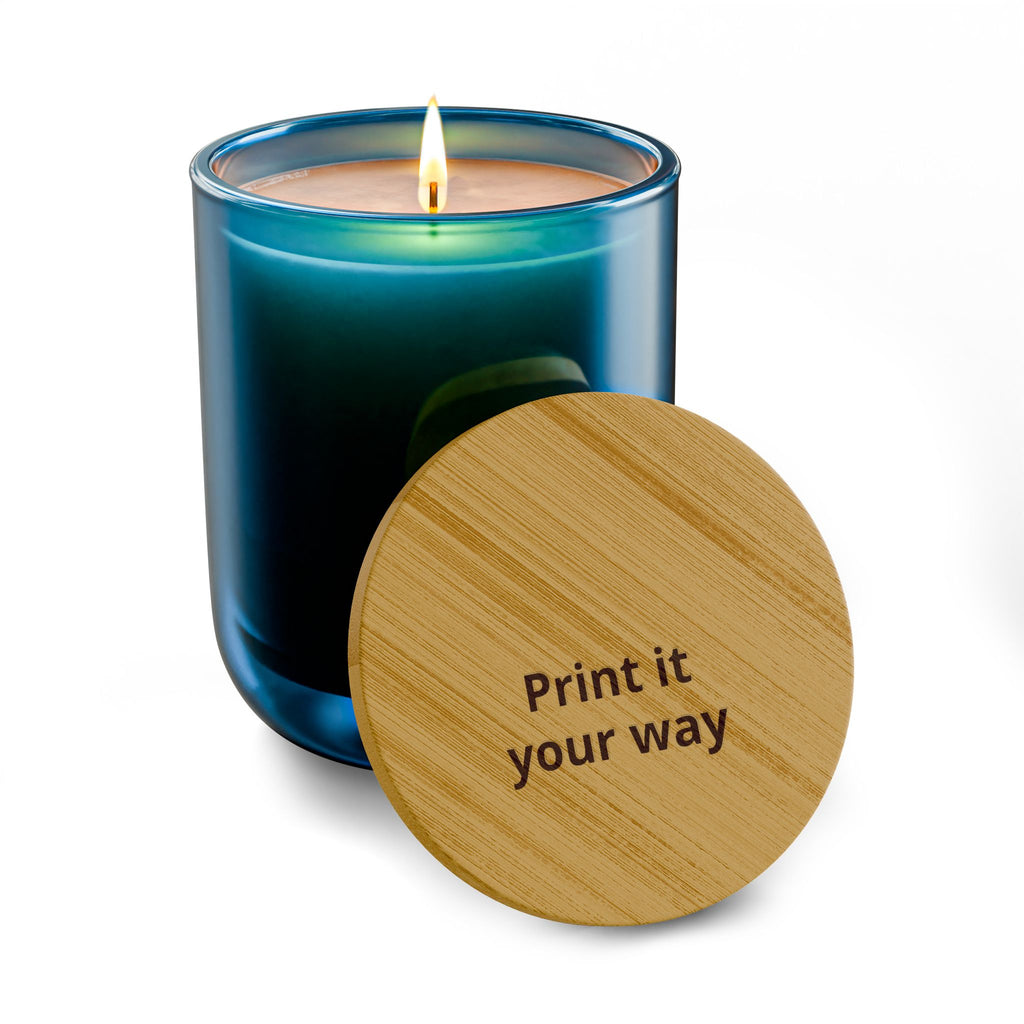 Engraved 14oz Scented Soy Candle — Custom Bamboo Lid (Print It Your Way)
