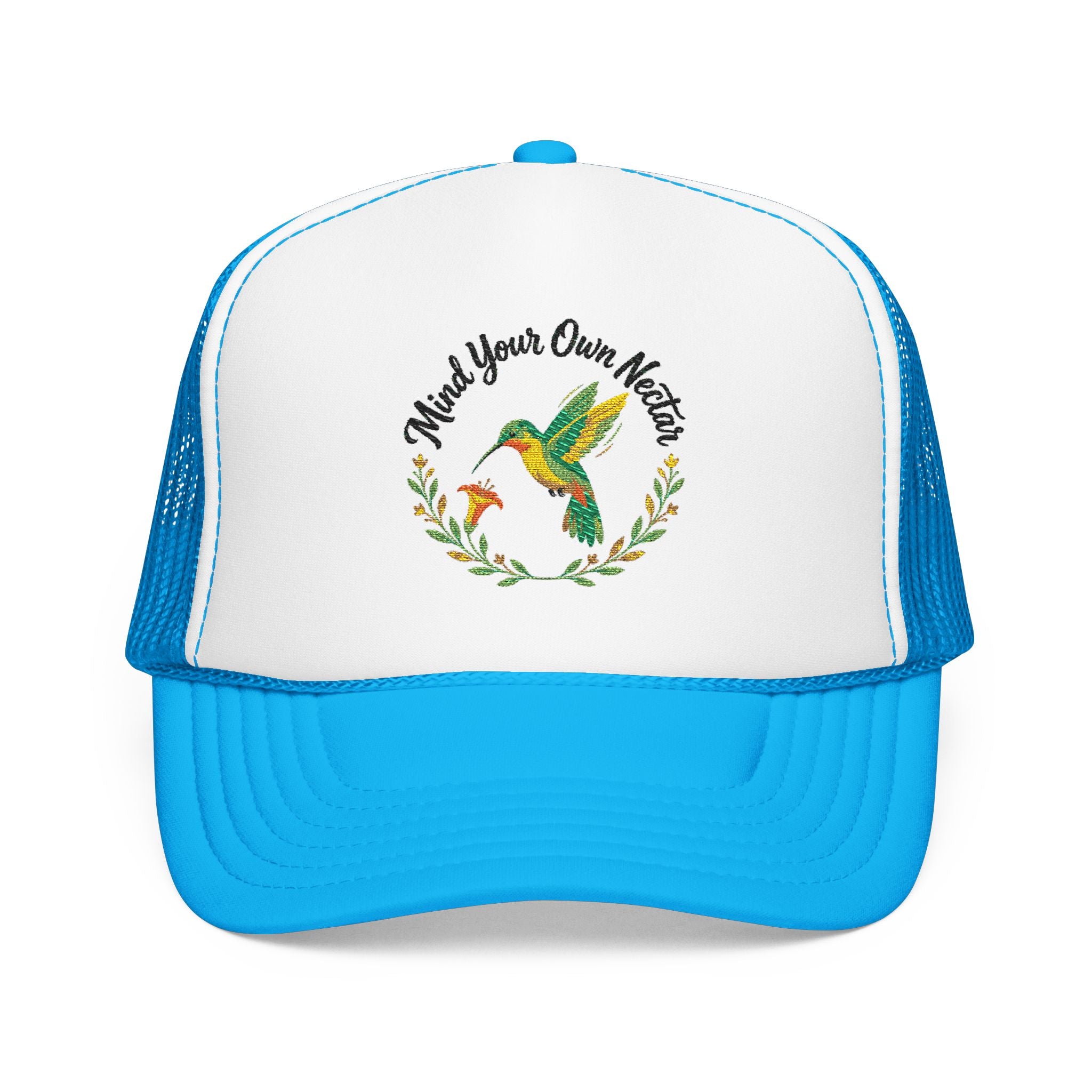 Mind Your Own Nector Trucker Hat — Hummingbird Floral Mesh Cap