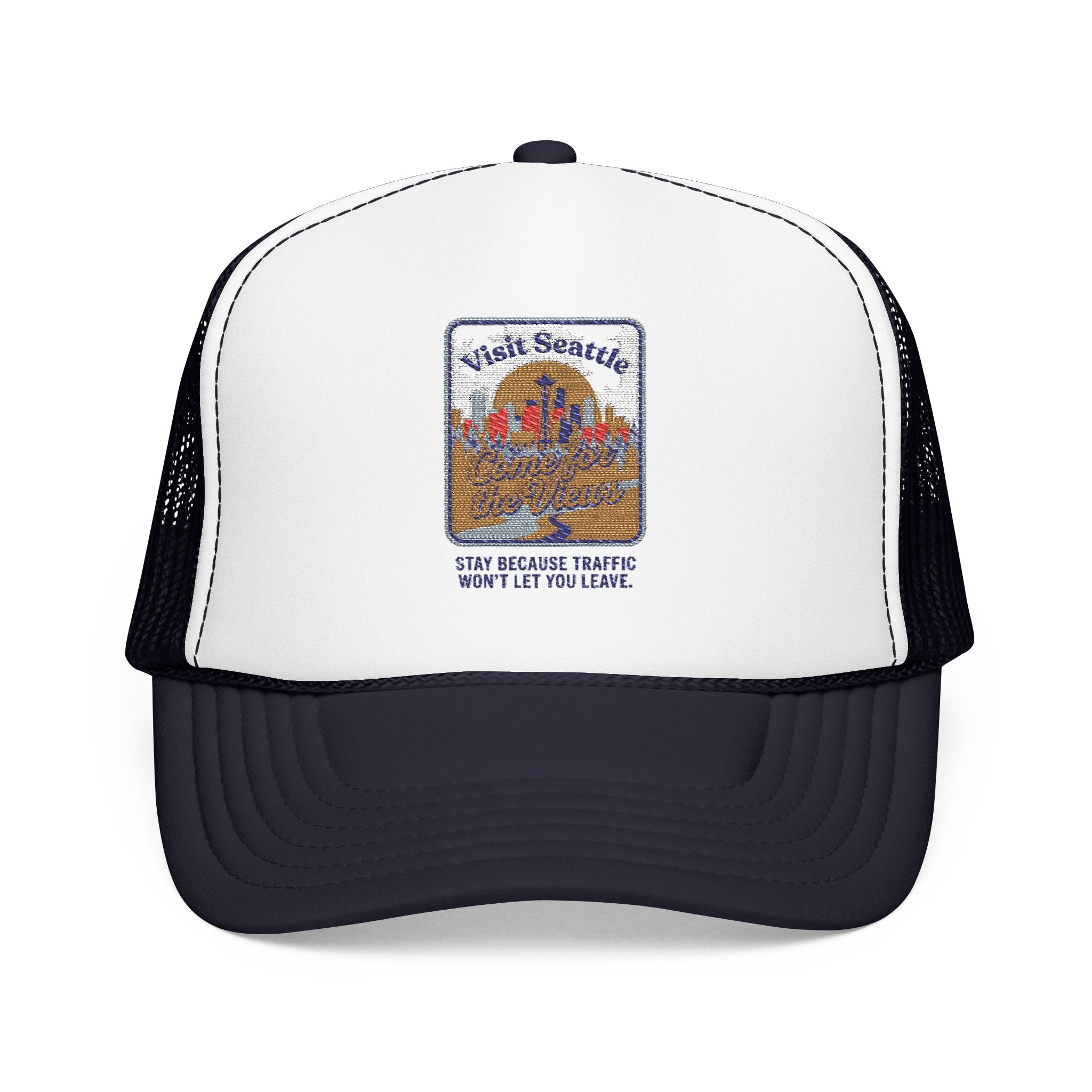 Vintage Desert Sunrise Trucker Hat — "Stay Somewhere" Embroidered Foam Cap