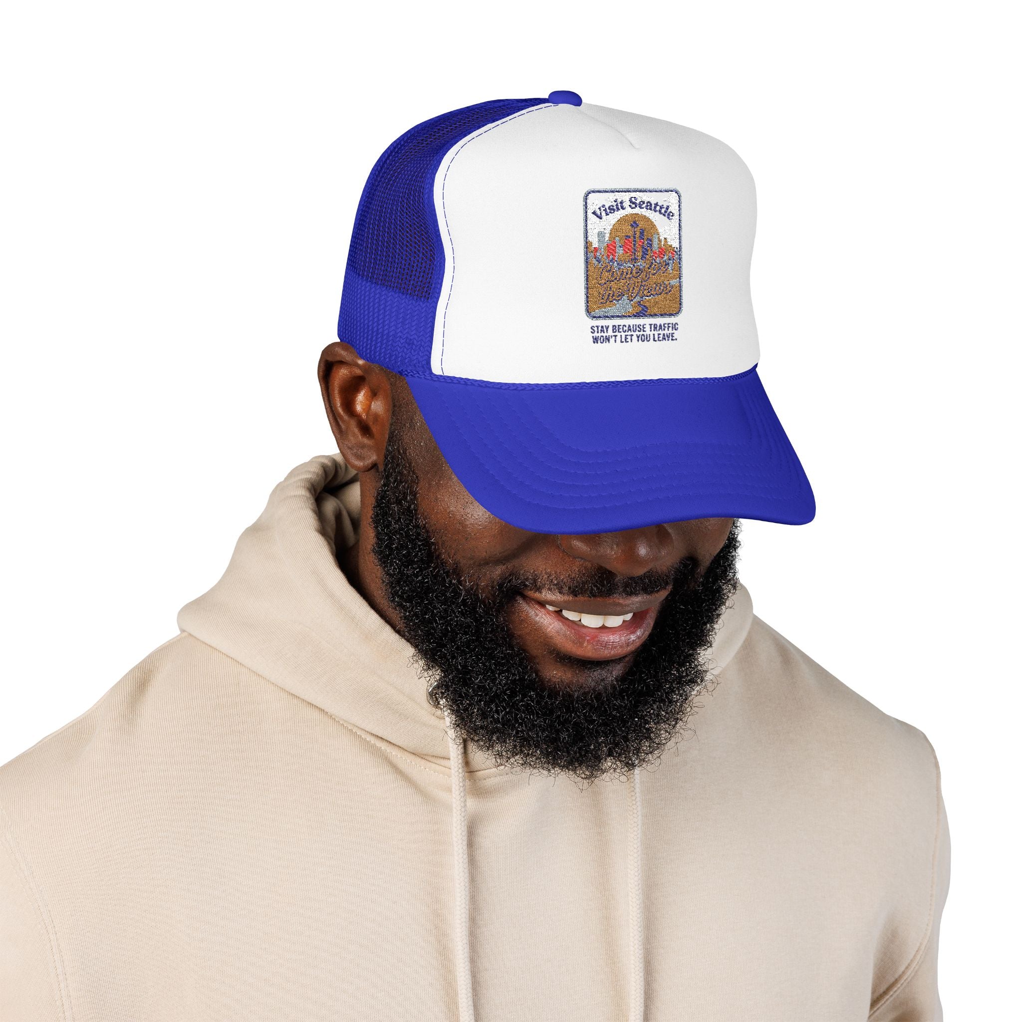 Vintage Desert Sunrise Trucker Hat — "Stay Somewhere" Embroidered Foam Cap