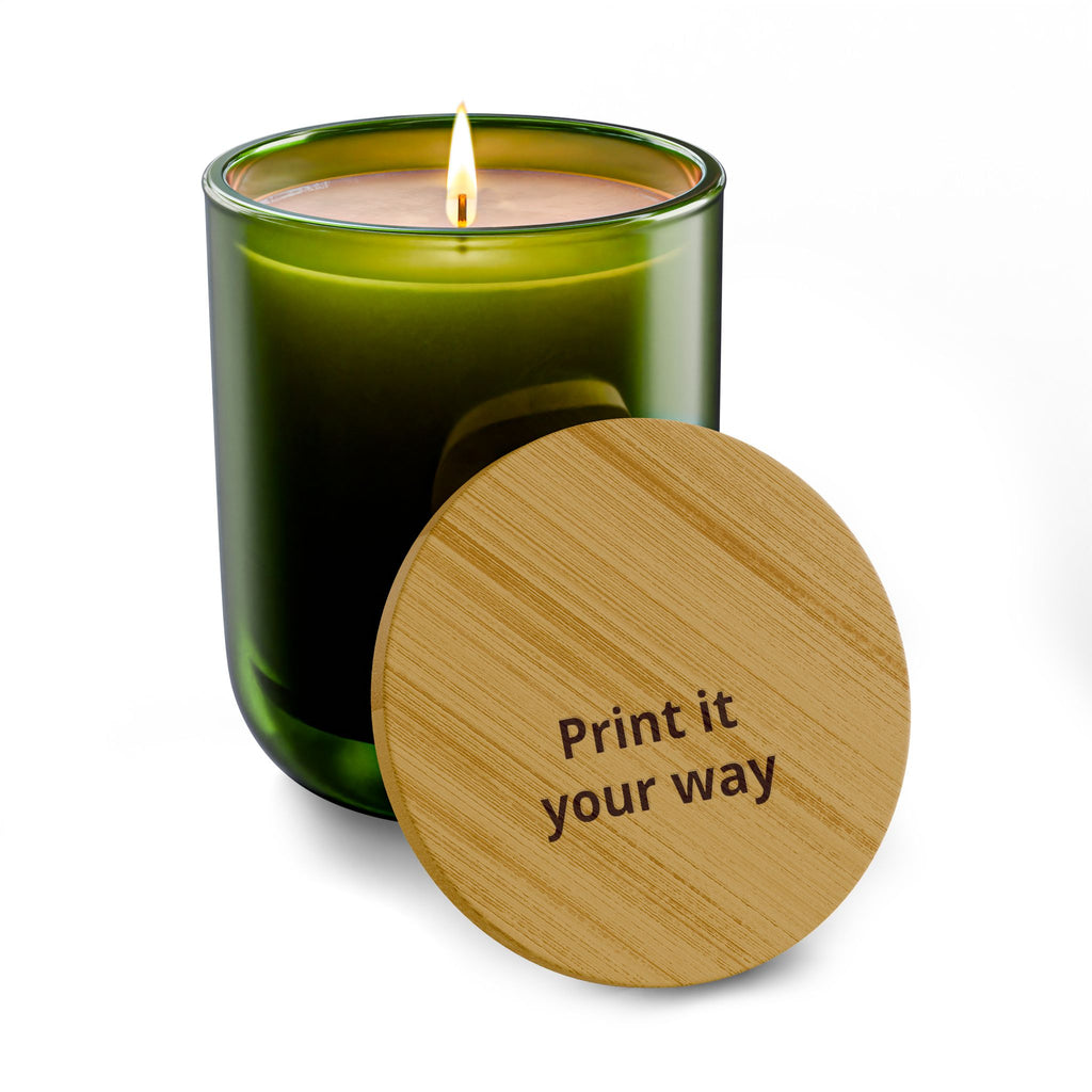 Engraved 14oz Scented Soy Candle — Custom Bamboo Lid (Print It Your Way)