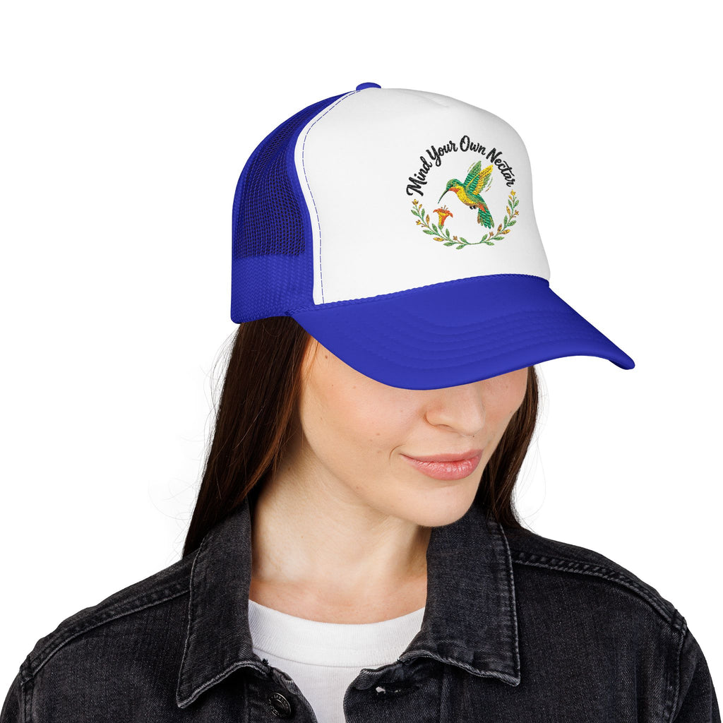 Mind Your Own Nector Trucker Hat — Hummingbird Floral Mesh Cap