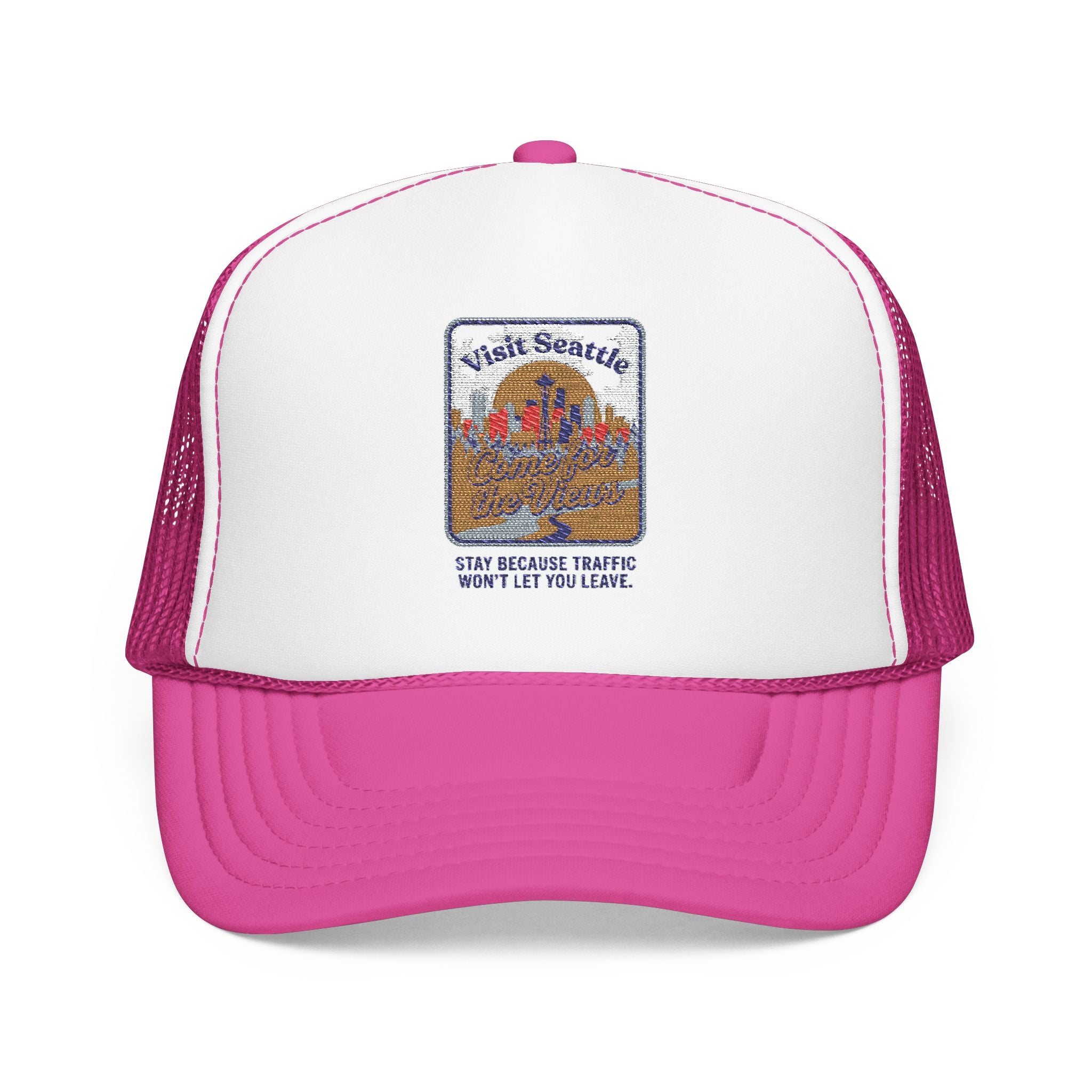 Vintage Desert Sunrise Trucker Hat — "Stay Somewhere" Embroidered Foam Cap