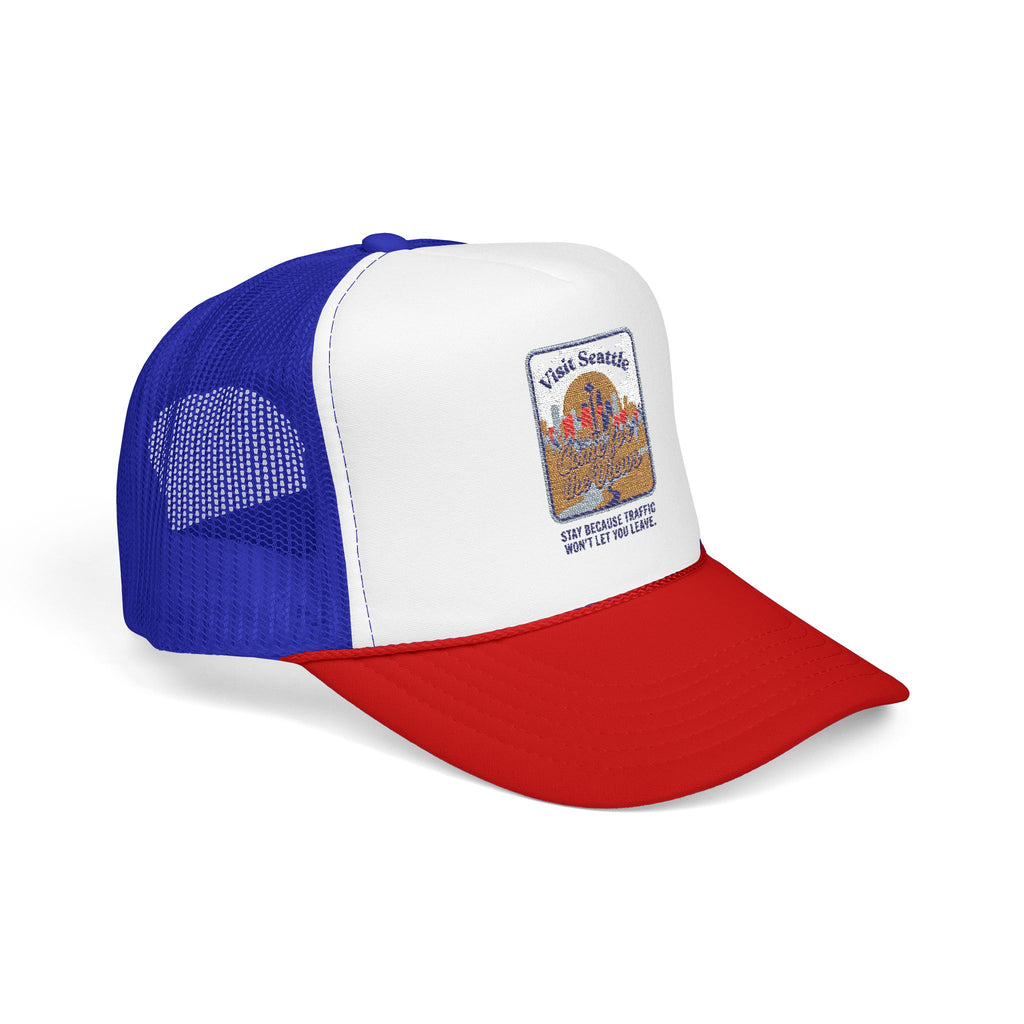 Vintage Desert Sunrise Trucker Hat — "Stay Somewhere" Embroidered Foam Cap