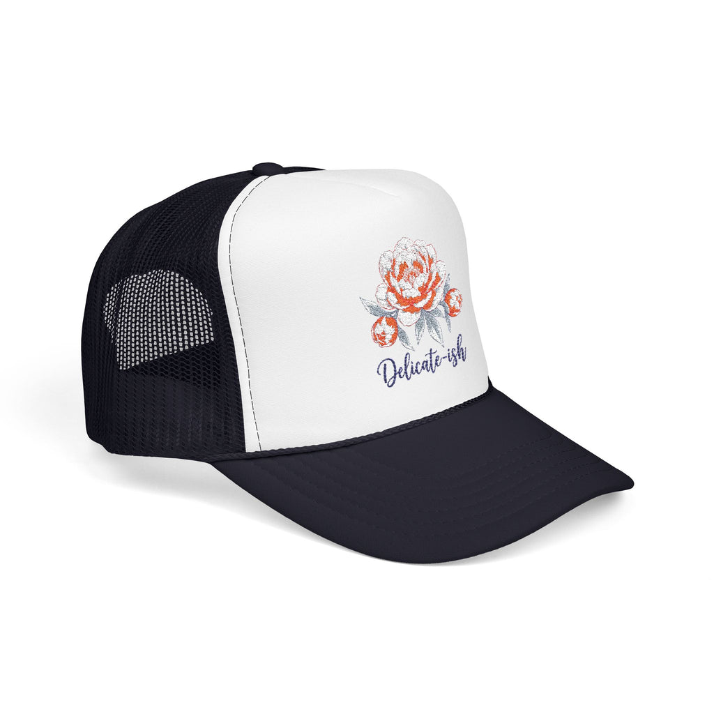 Trucker Hat — Floral 'Delicate-ish' Embroidered Peony Cap