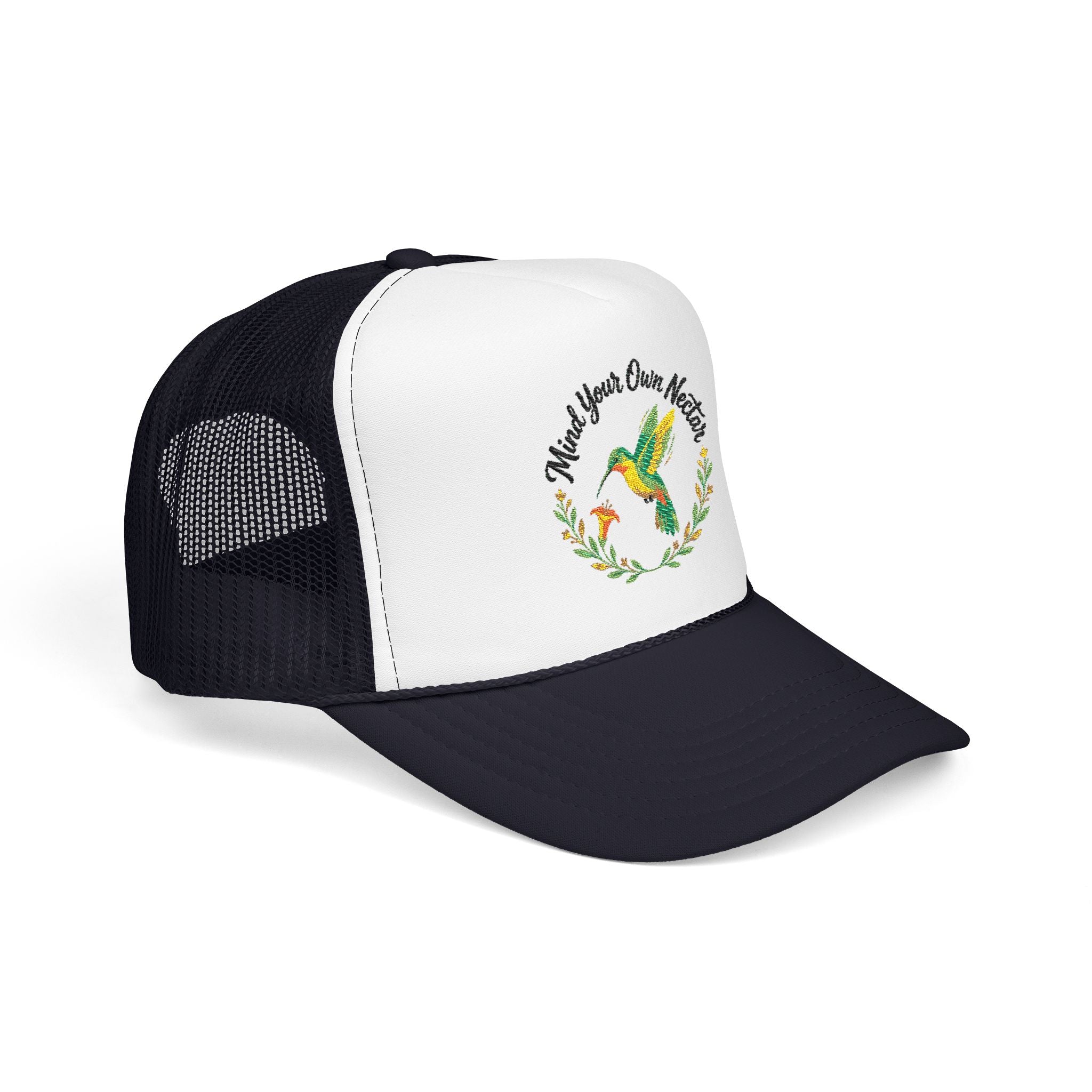 Mind Your Own Nector Trucker Hat — Hummingbird Floral Mesh Cap