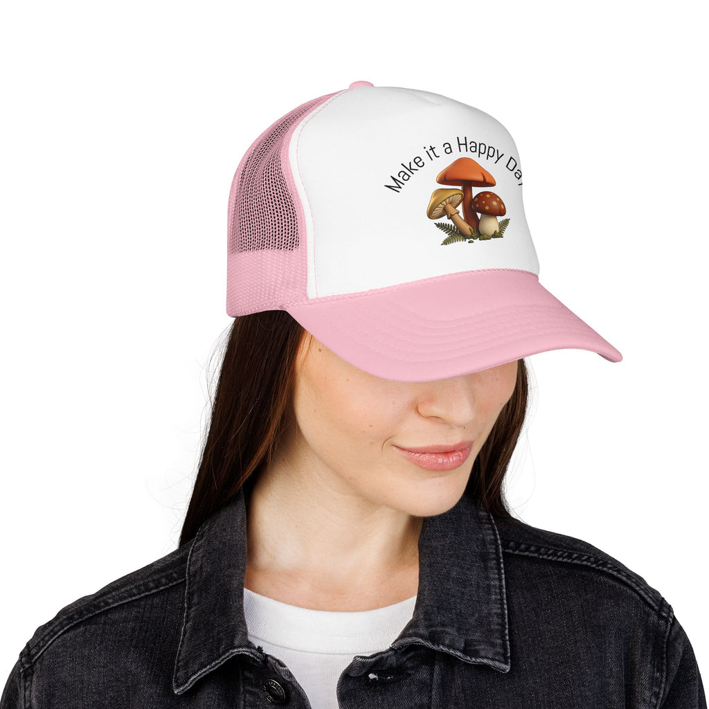 Mushroom "Make It a Happy Day" Trucker Hat