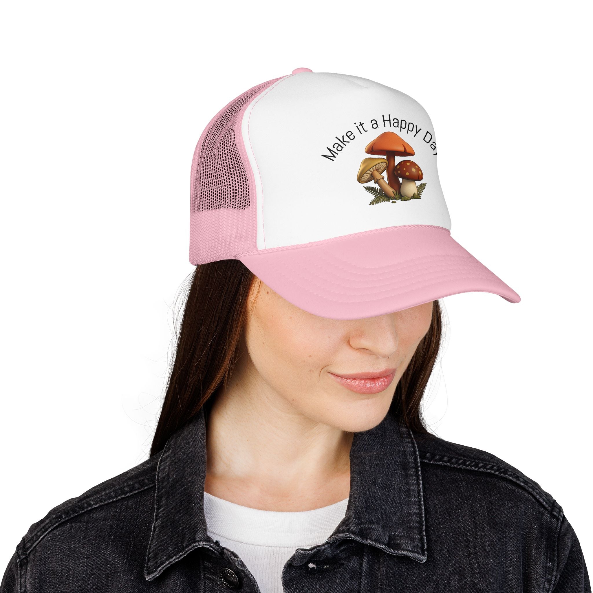 Mushroom "Make It a Happy Day" Trucker Hat