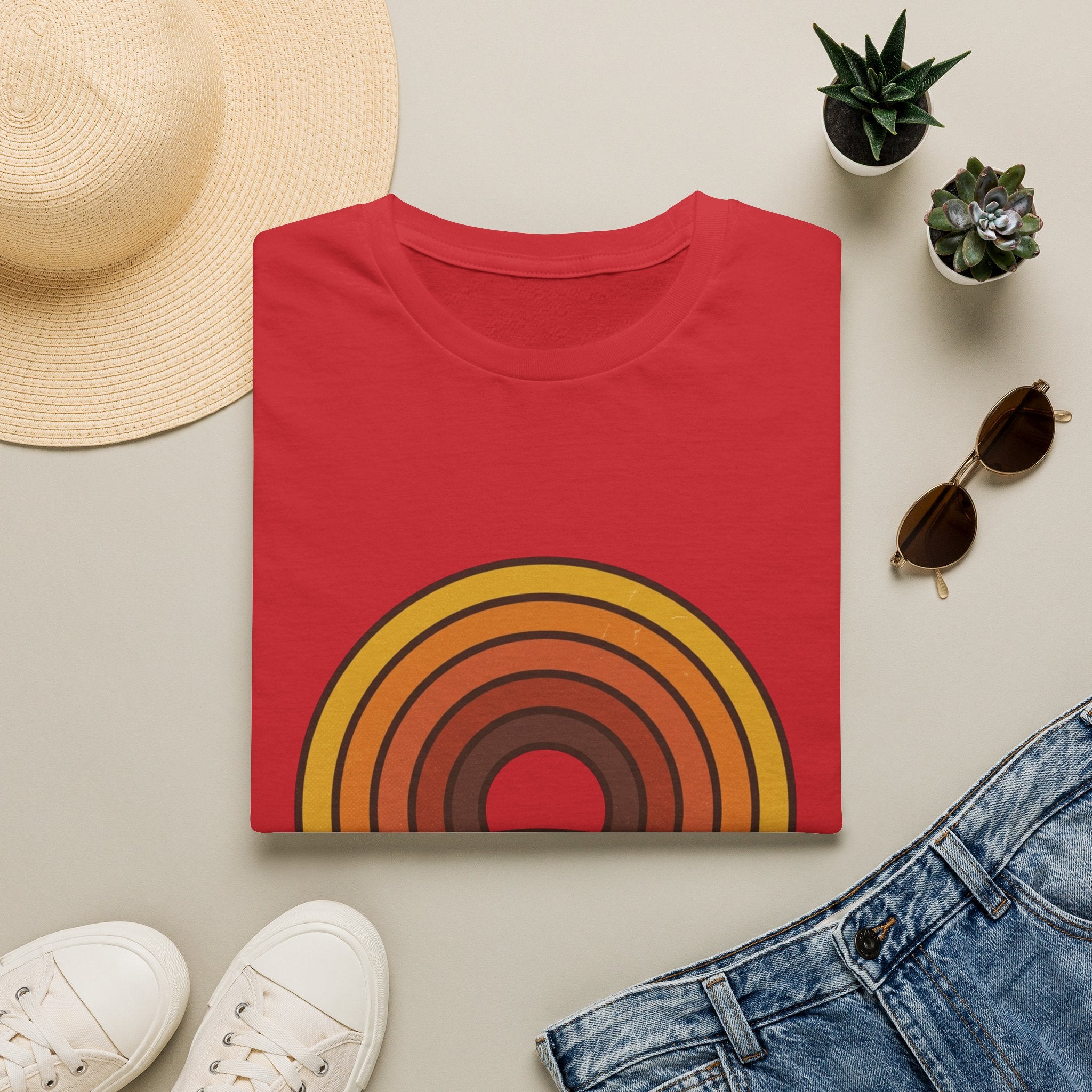 Retro Desert Rainbow T-Shirt — Cactus Sunset Graphic Tee