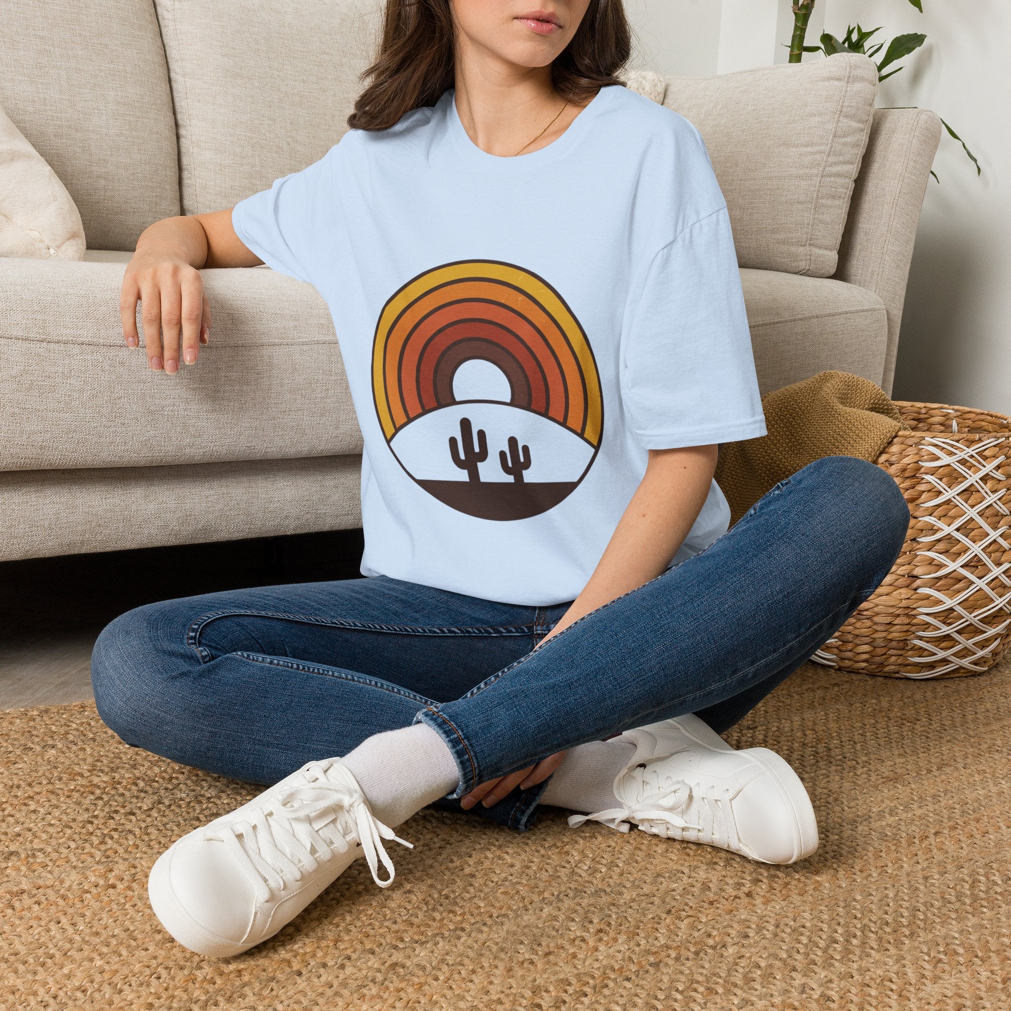 Retro Desert Rainbow T-Shirt — Cactus Sunset Graphic Tee