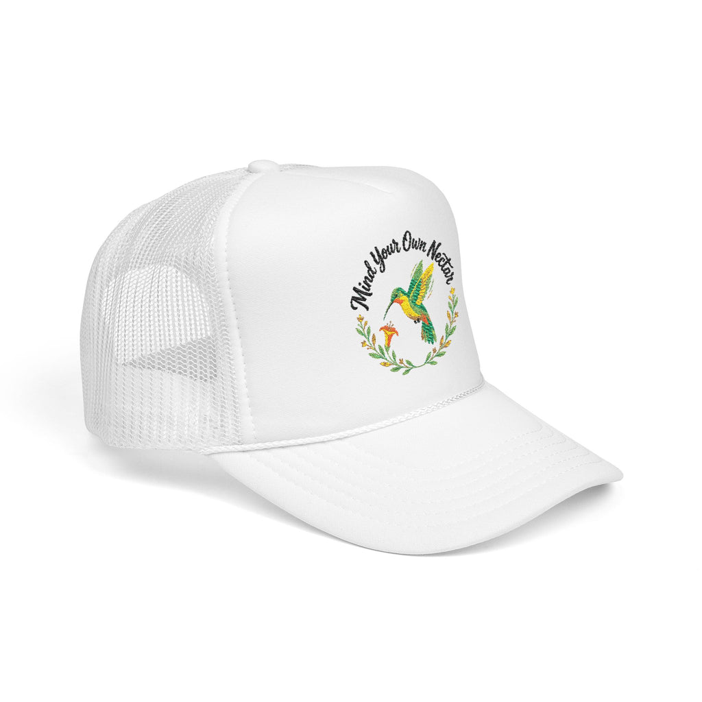 Mind Your Own Nector Trucker Hat — Hummingbird Floral Mesh Cap