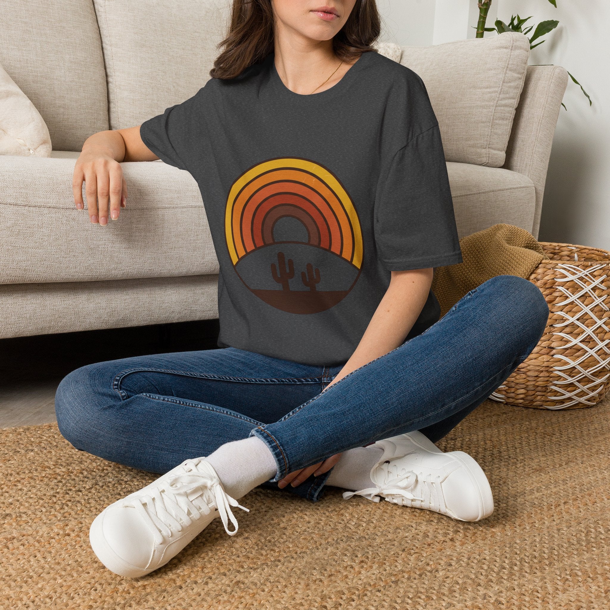 Retro Desert Rainbow T-Shirt — Cactus Sunset Graphic Tee
