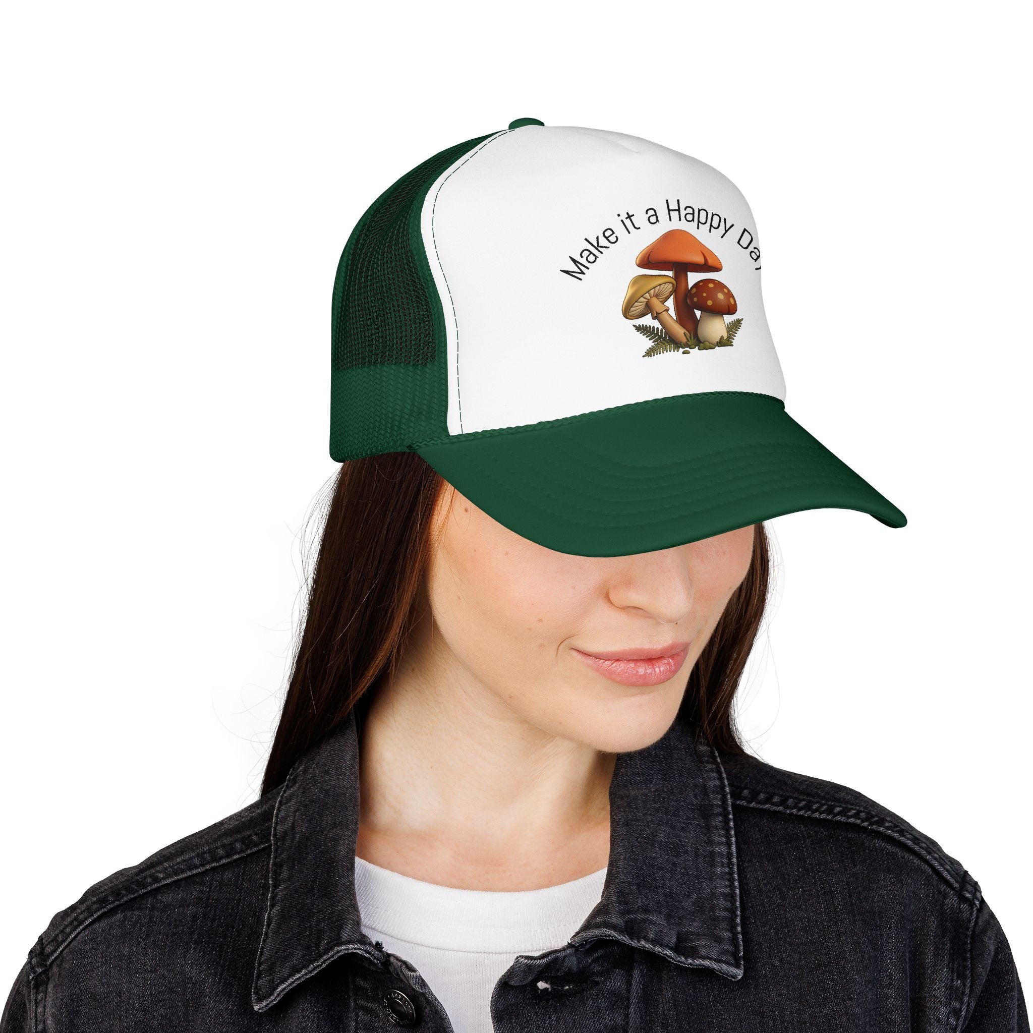 Mushroom "Make It a Happy Day" Trucker Hat