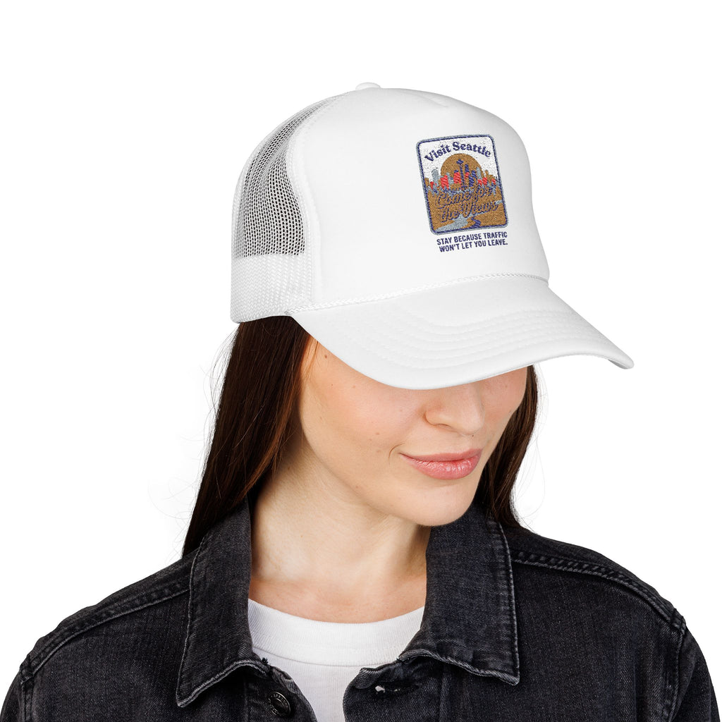 Vintage Desert Sunrise Trucker Hat — "Stay Somewhere" Embroidered Foam Cap