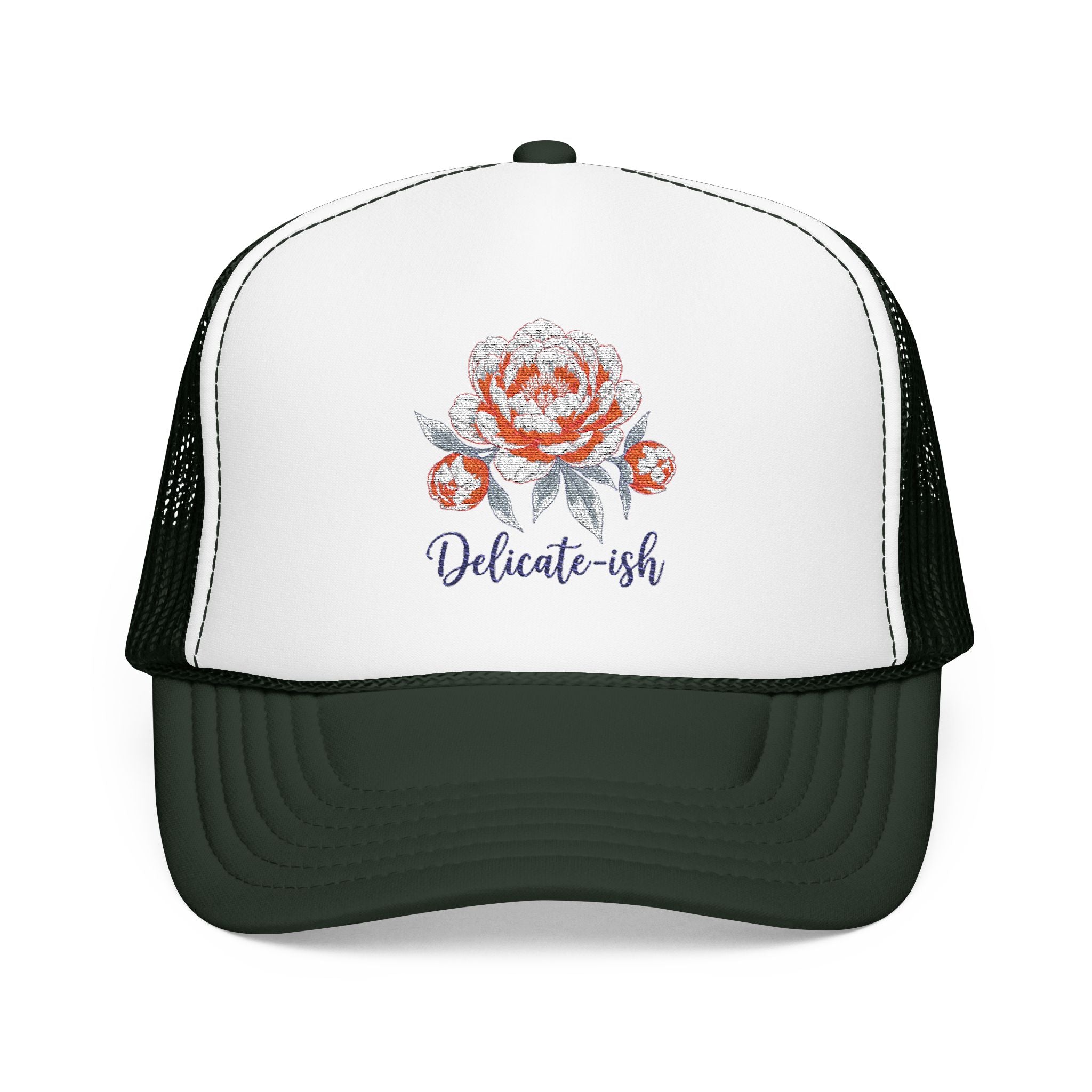 Trucker Hat — Floral 'Delicate-ish' Embroidered Peony Cap