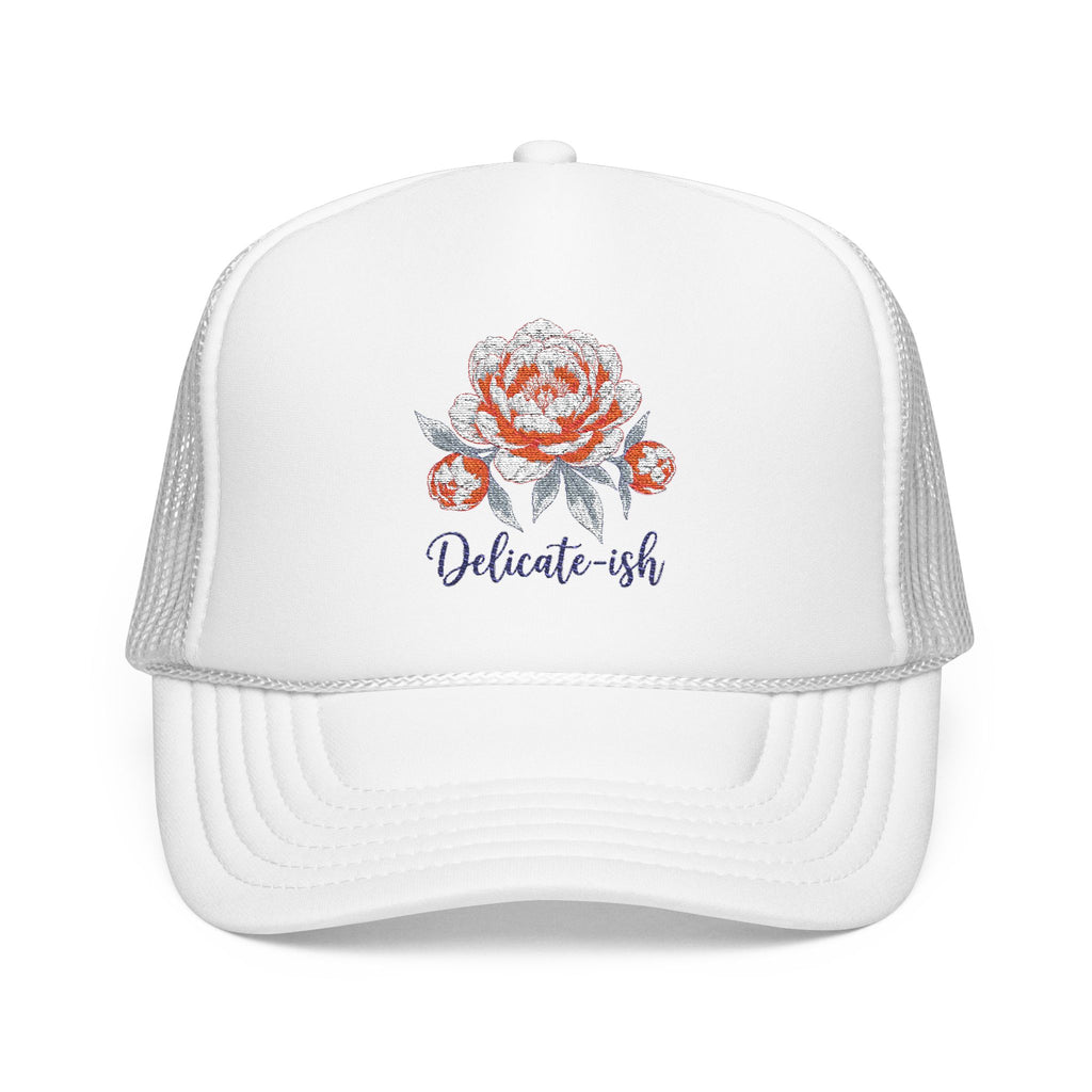 Trucker Hat — Floral 'Delicate-ish' Embroidered Peony Cap