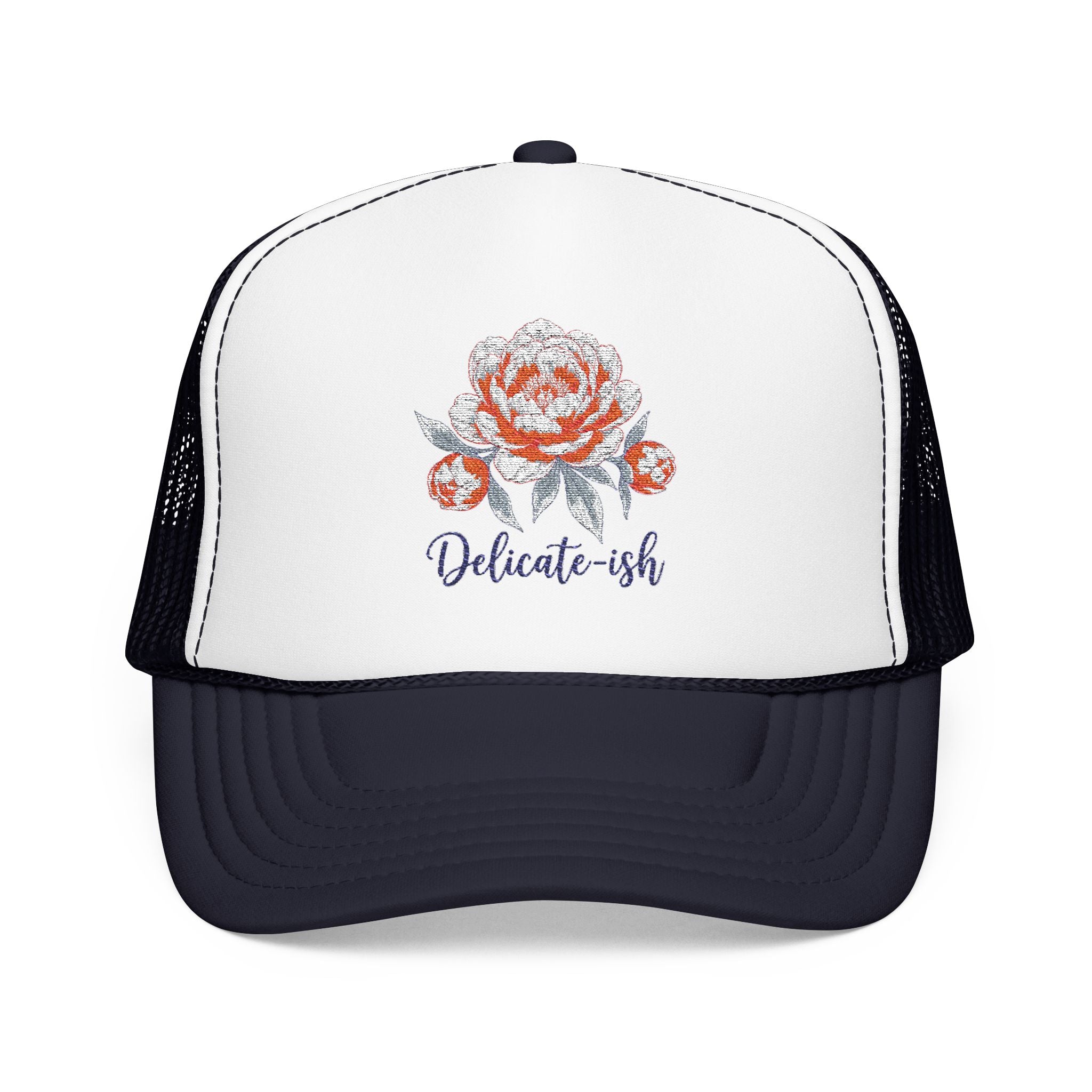 Trucker Hat — Floral 'Delicate-ish' Embroidered Peony Cap