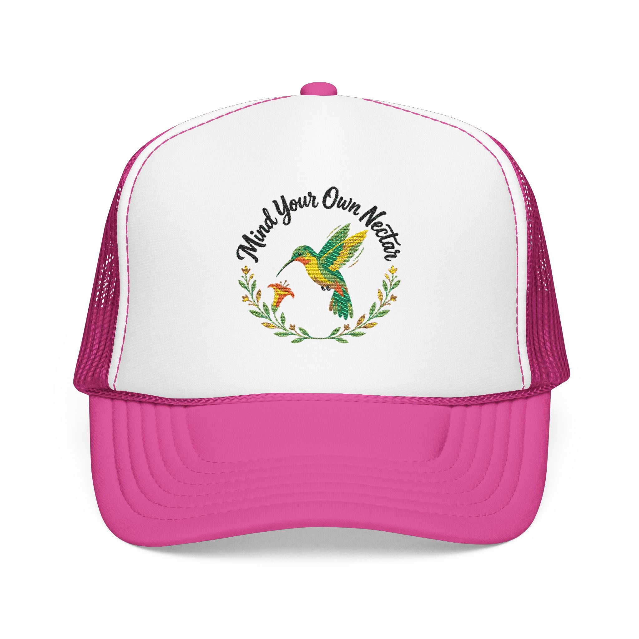 Mind Your Own Nector Trucker Hat — Hummingbird Floral Mesh Cap