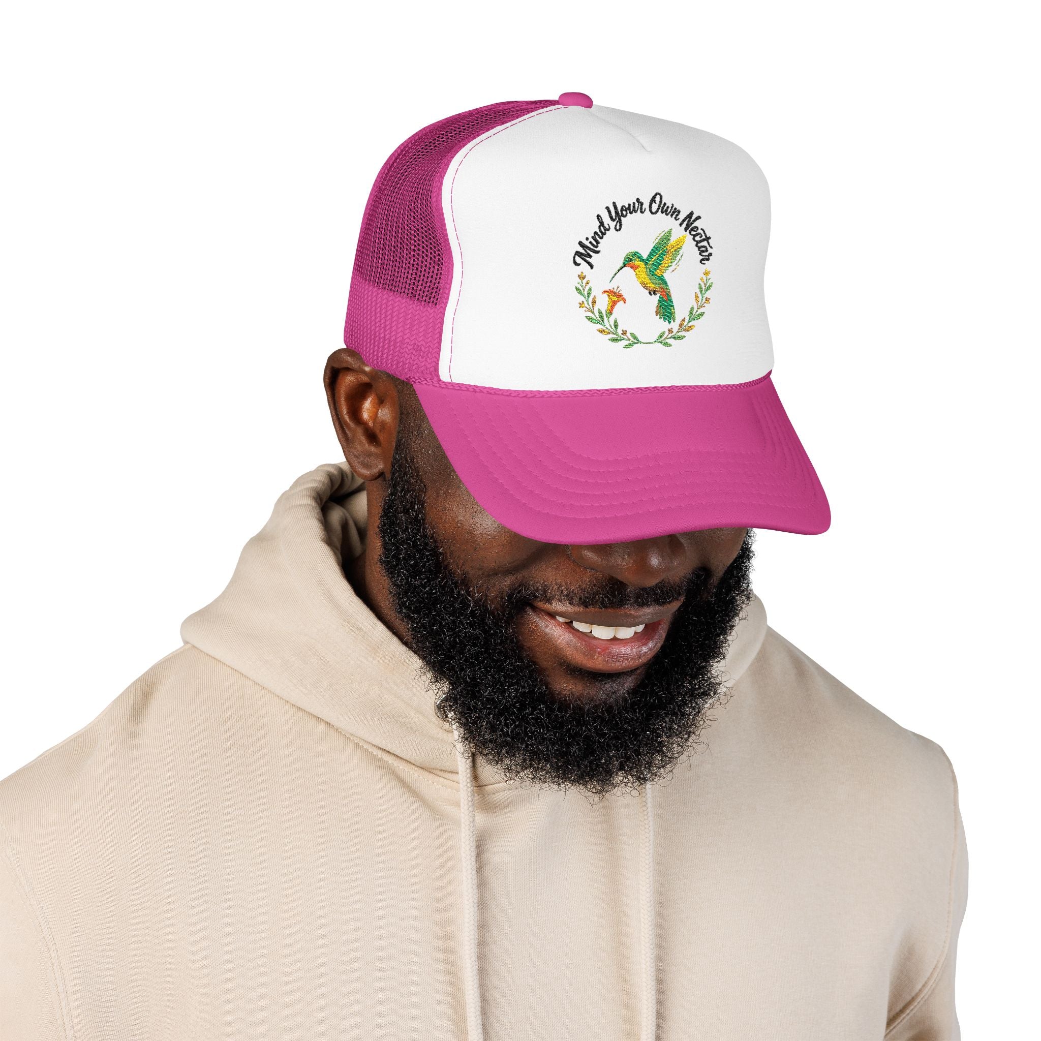 Mind Your Own Nector Trucker Hat — Hummingbird Floral Mesh Cap