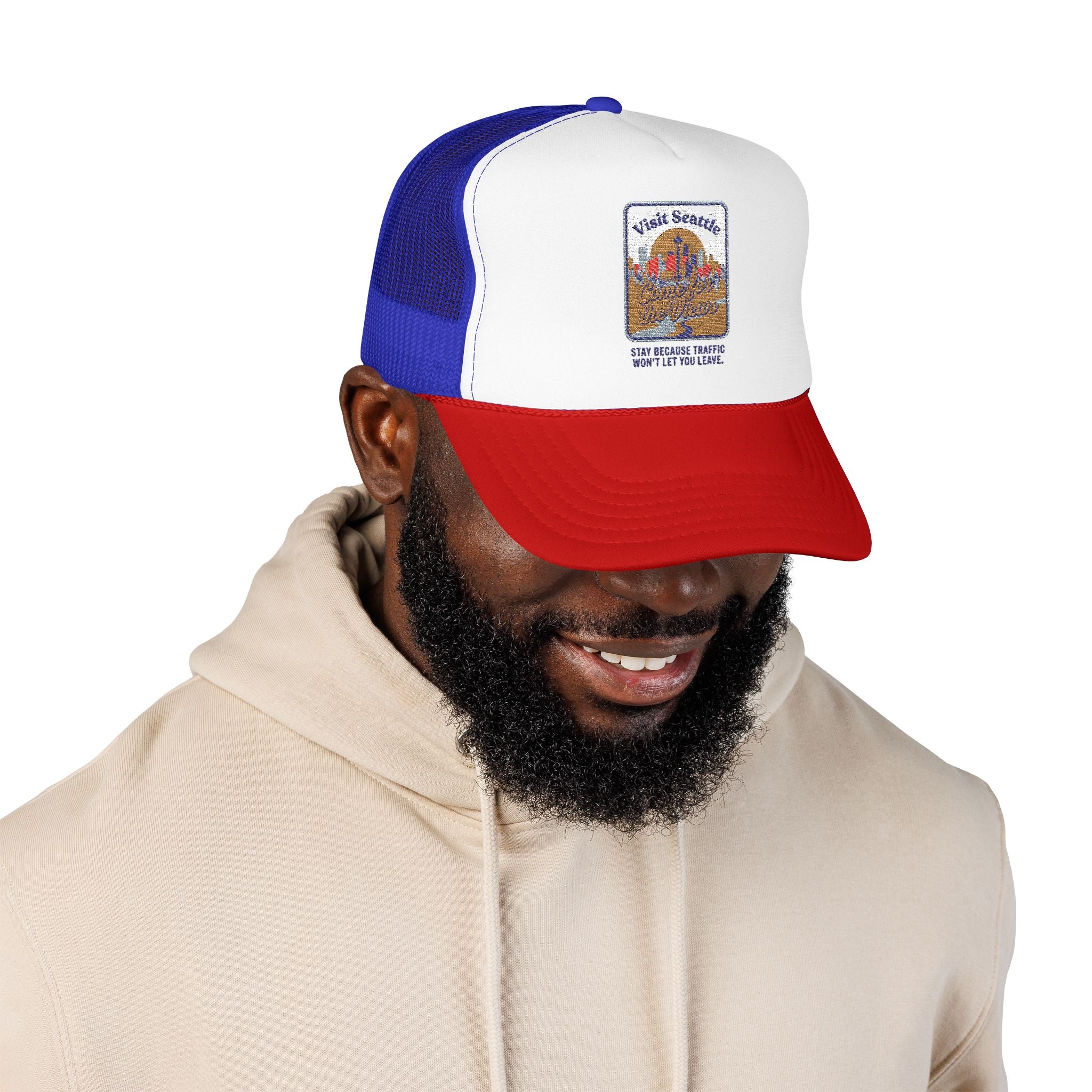 Vintage Desert Sunrise Trucker Hat — "Stay Somewhere" Embroidered Foam Cap