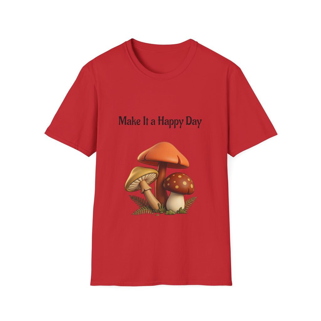 Mushroom Graphic Tee - "Make It a Happy Day" Positive Quote T-Shirt