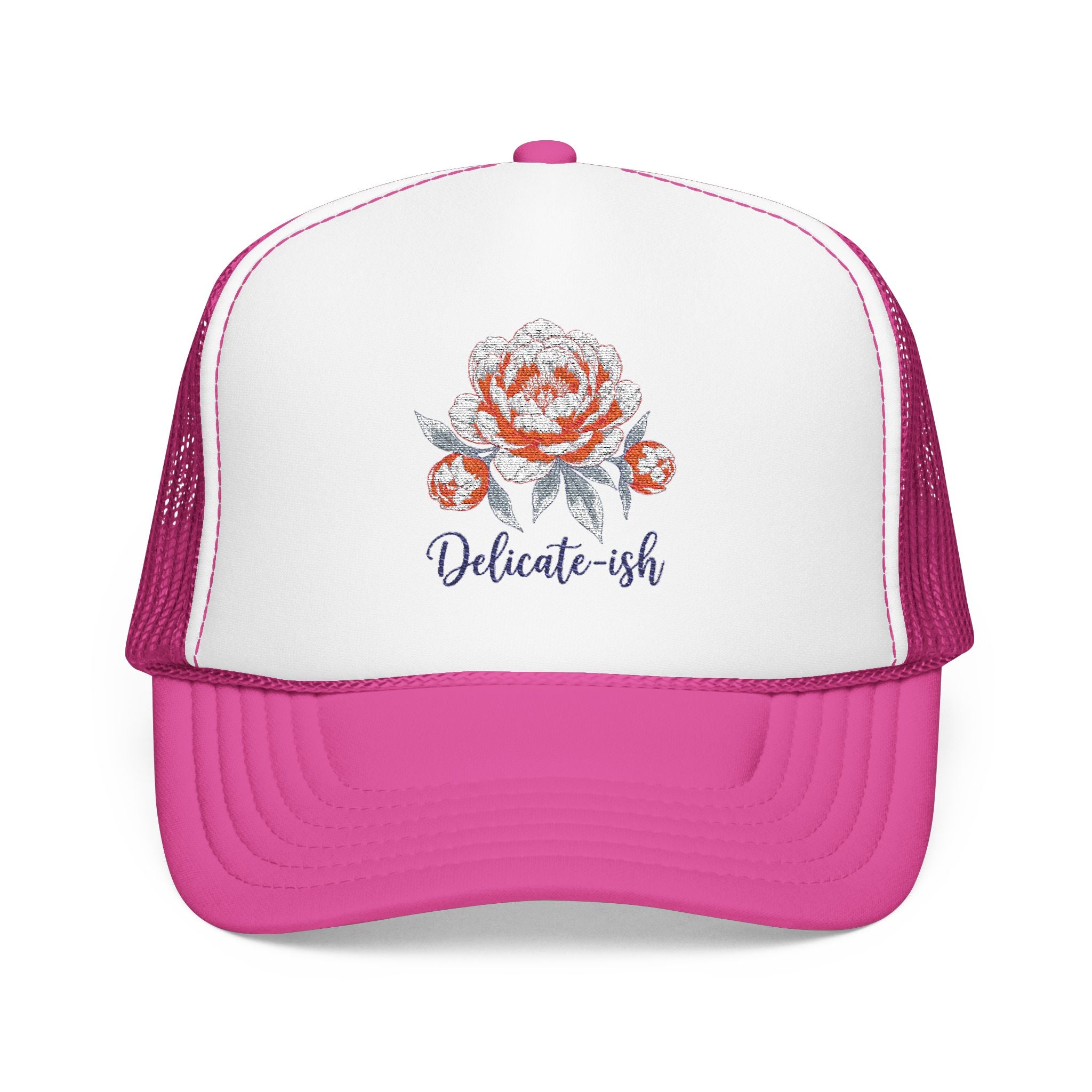 Trucker Hat — Floral 'Delicate-ish' Embroidered Peony Cap
