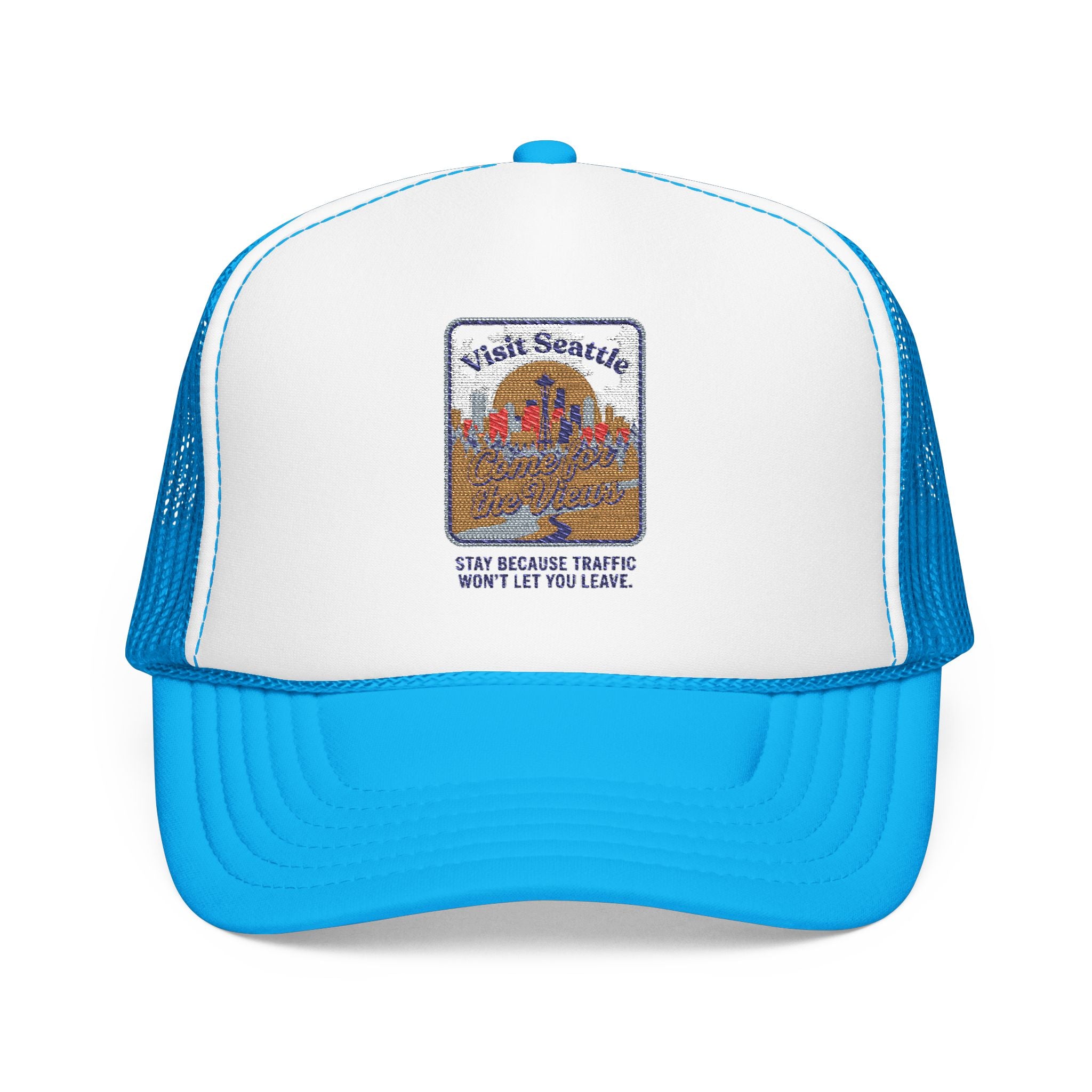 Vintage Desert Sunrise Trucker Hat — "Stay Somewhere" Embroidered Foam Cap