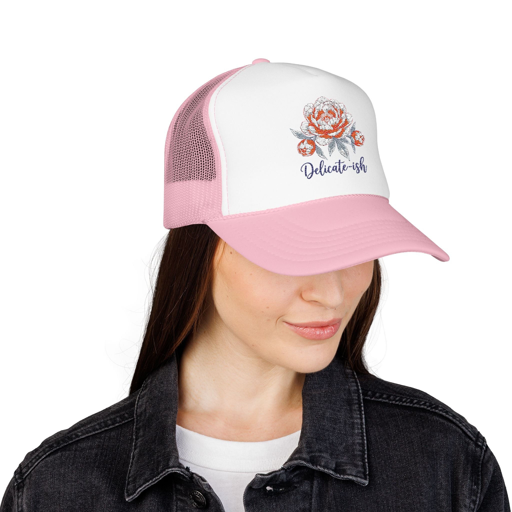 Trucker Hat — Floral 'Delicate-ish' Embroidered Peony Cap