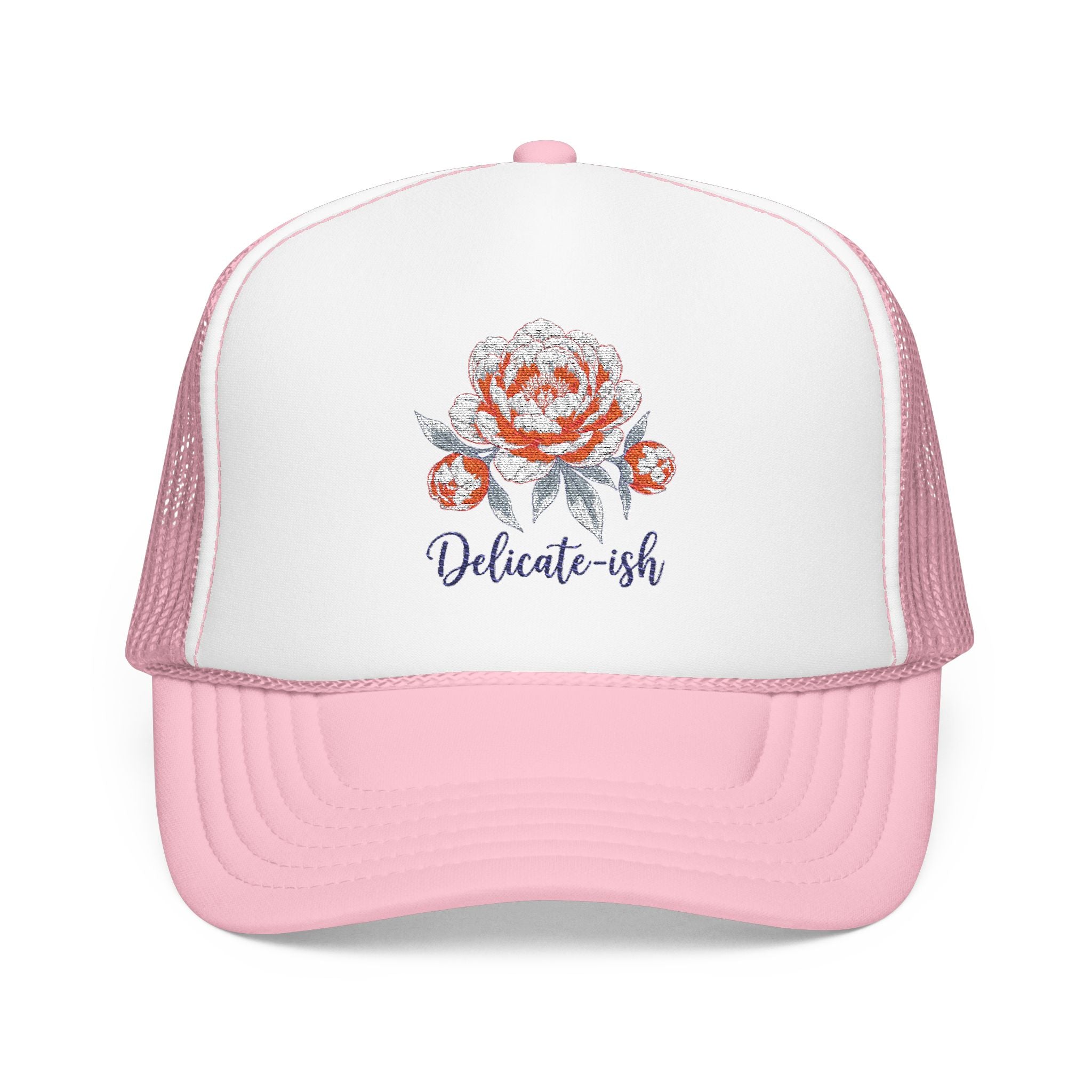 Trucker Hat — Floral 'Delicate-ish' Embroidered Peony Cap