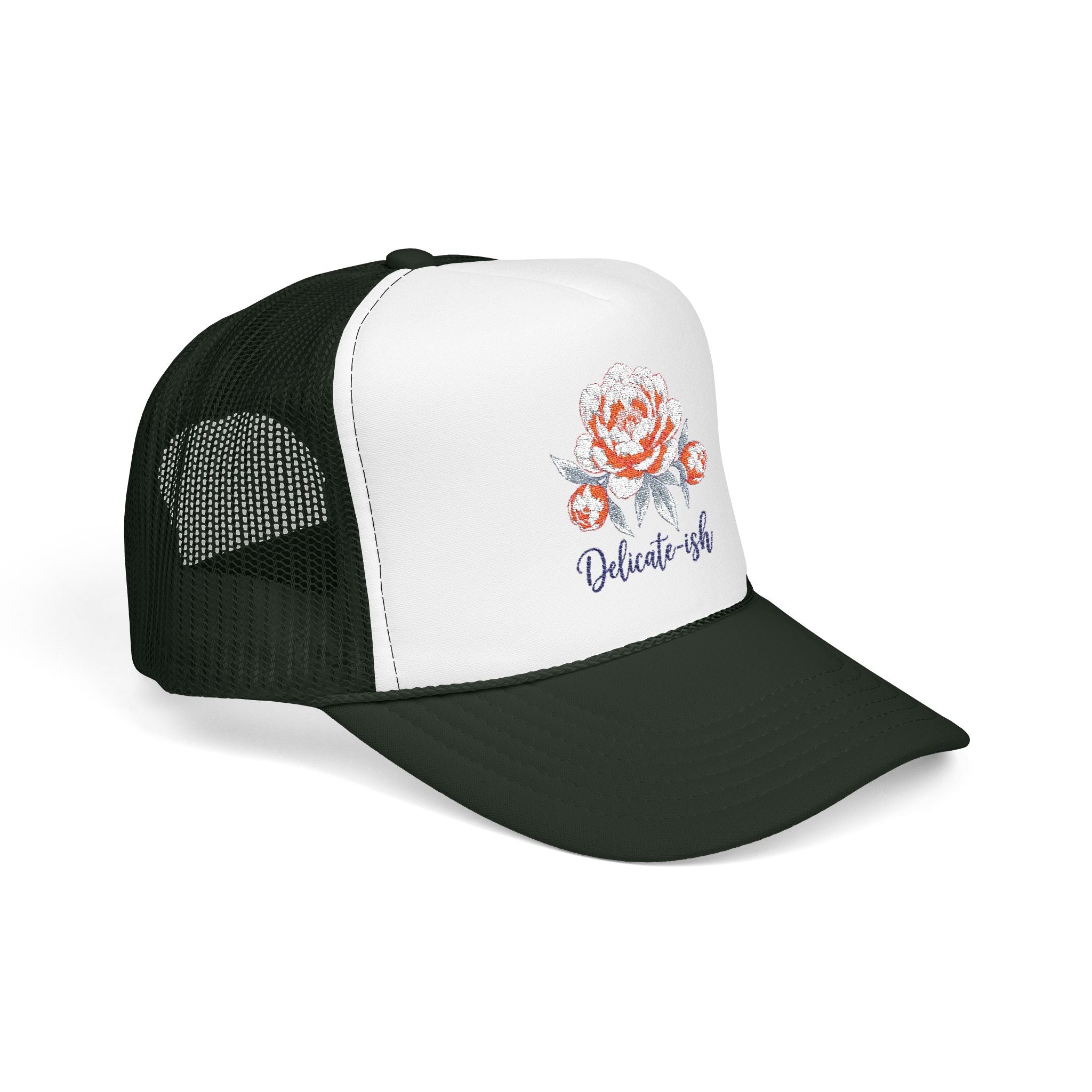 Trucker Hat — Floral 'Delicate-ish' Embroidered Peony Cap