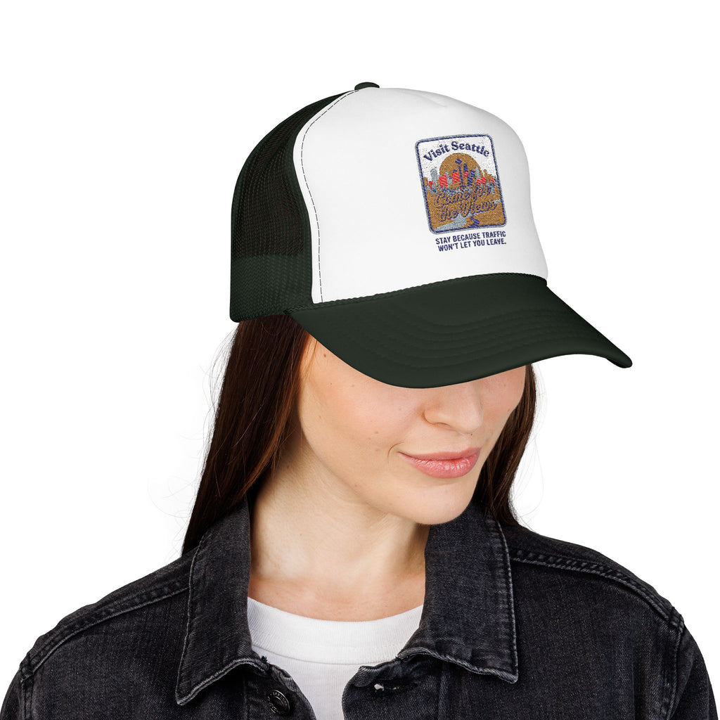 Vintage Desert Sunrise Trucker Hat — "Stay Somewhere" Embroidered Foam Cap