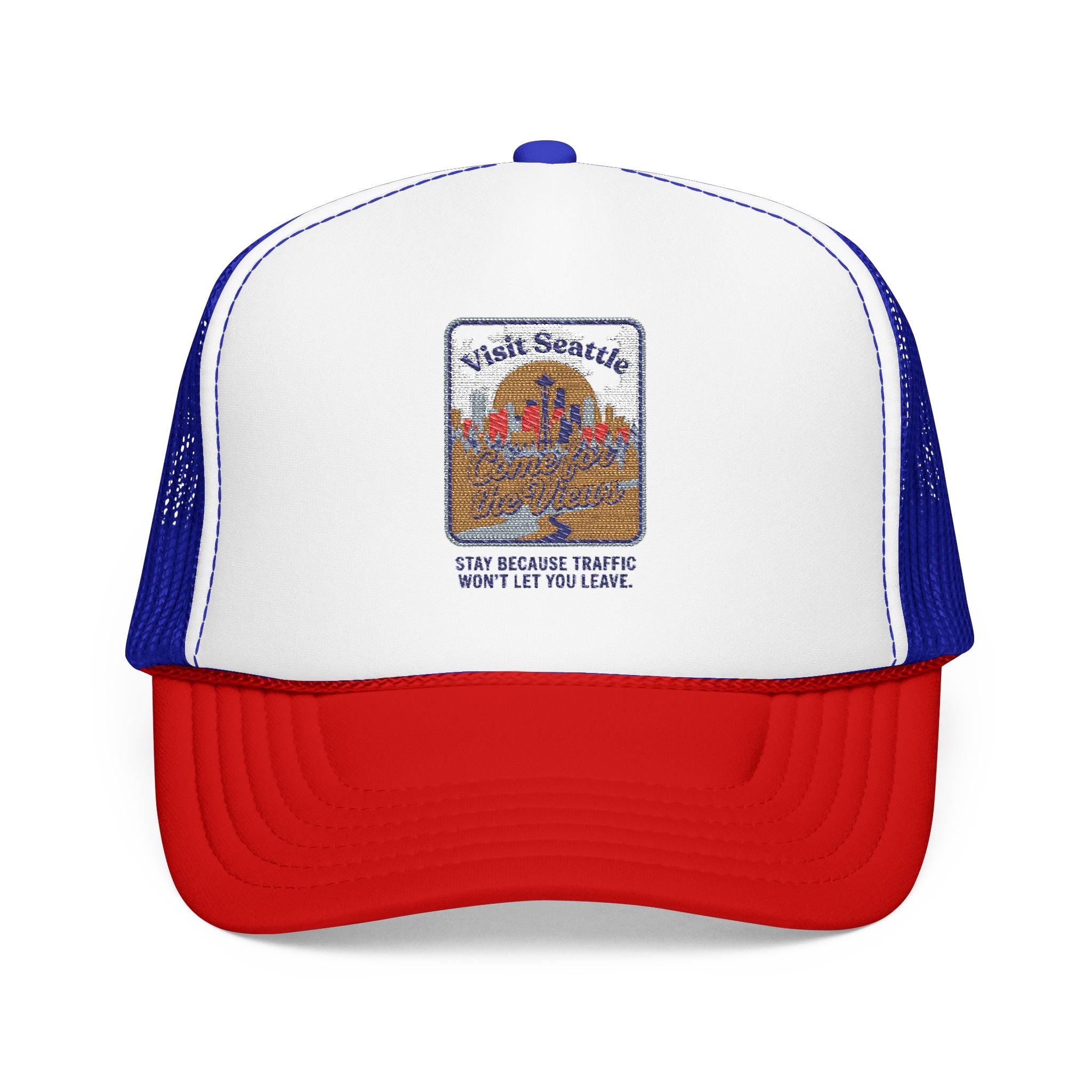 Vintage Desert Sunrise Trucker Hat — "Stay Somewhere" Embroidered Foam Cap