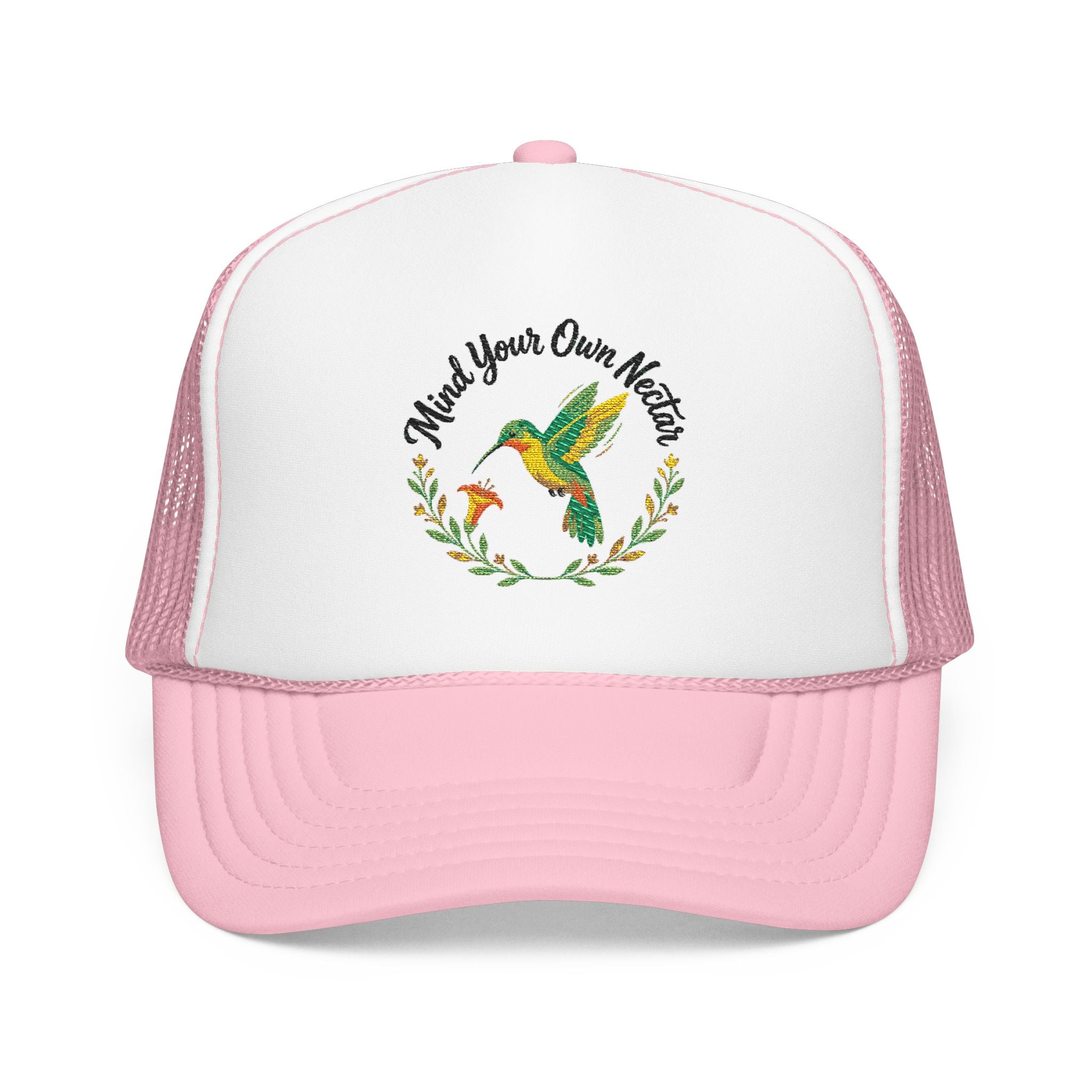 Mind Your Own Nector Trucker Hat — Hummingbird Floral Mesh Cap