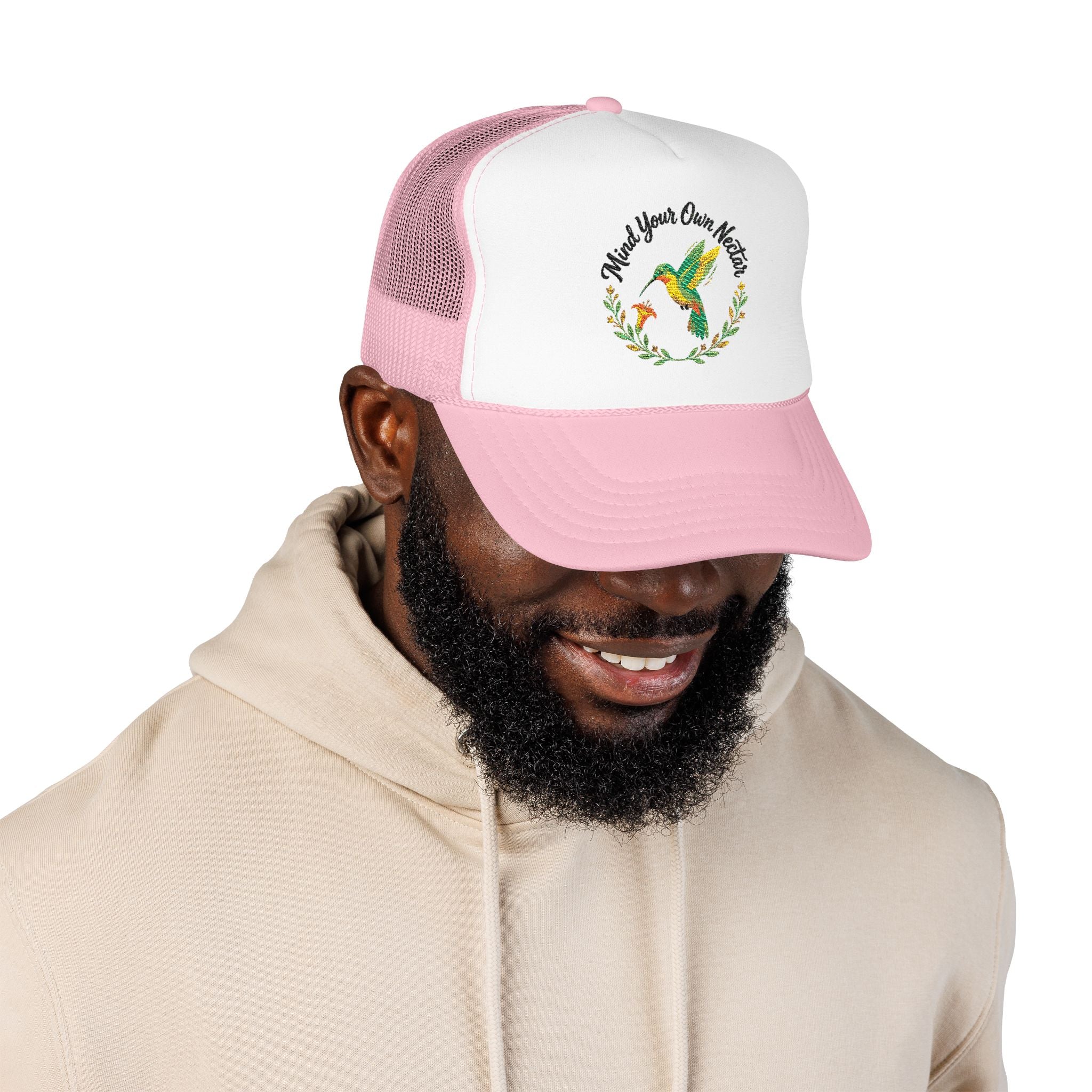 Mind Your Own Nector Trucker Hat — Hummingbird Floral Mesh Cap
